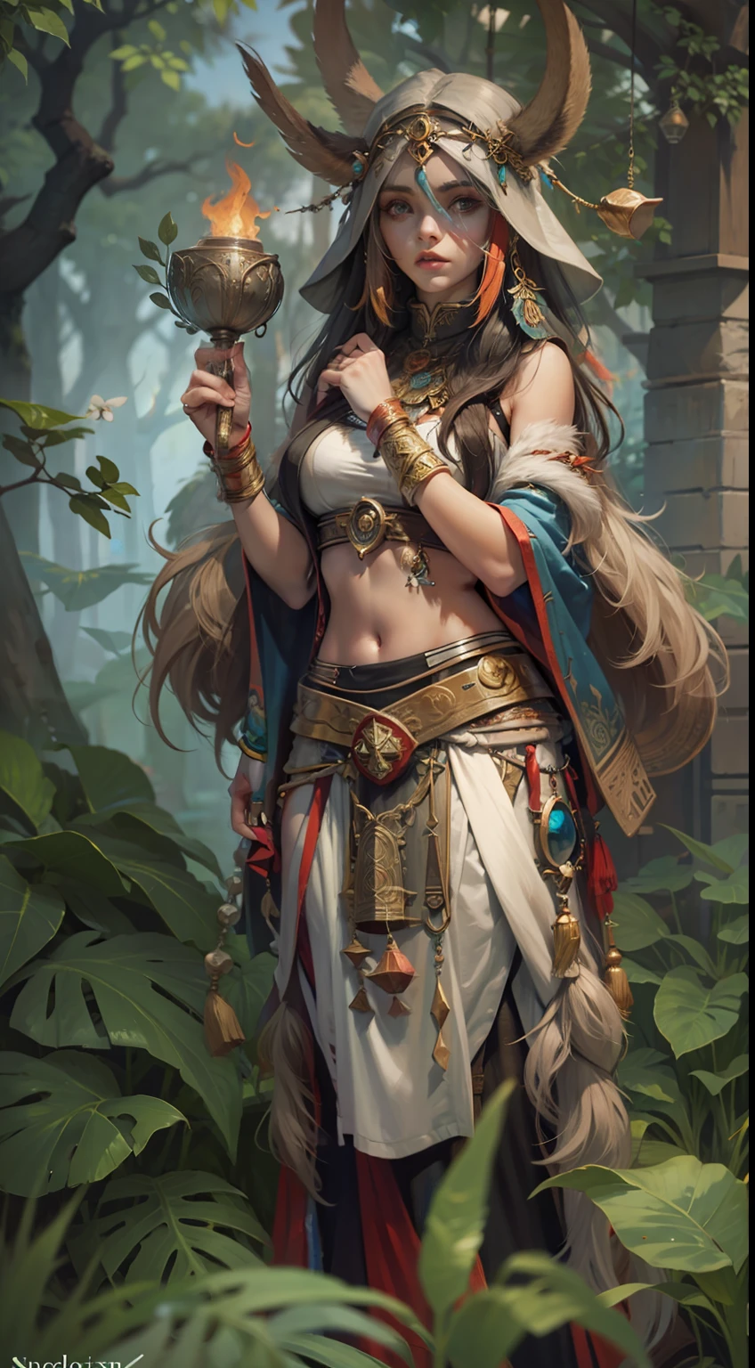 Beautiful woman in Druid shaman Outfit