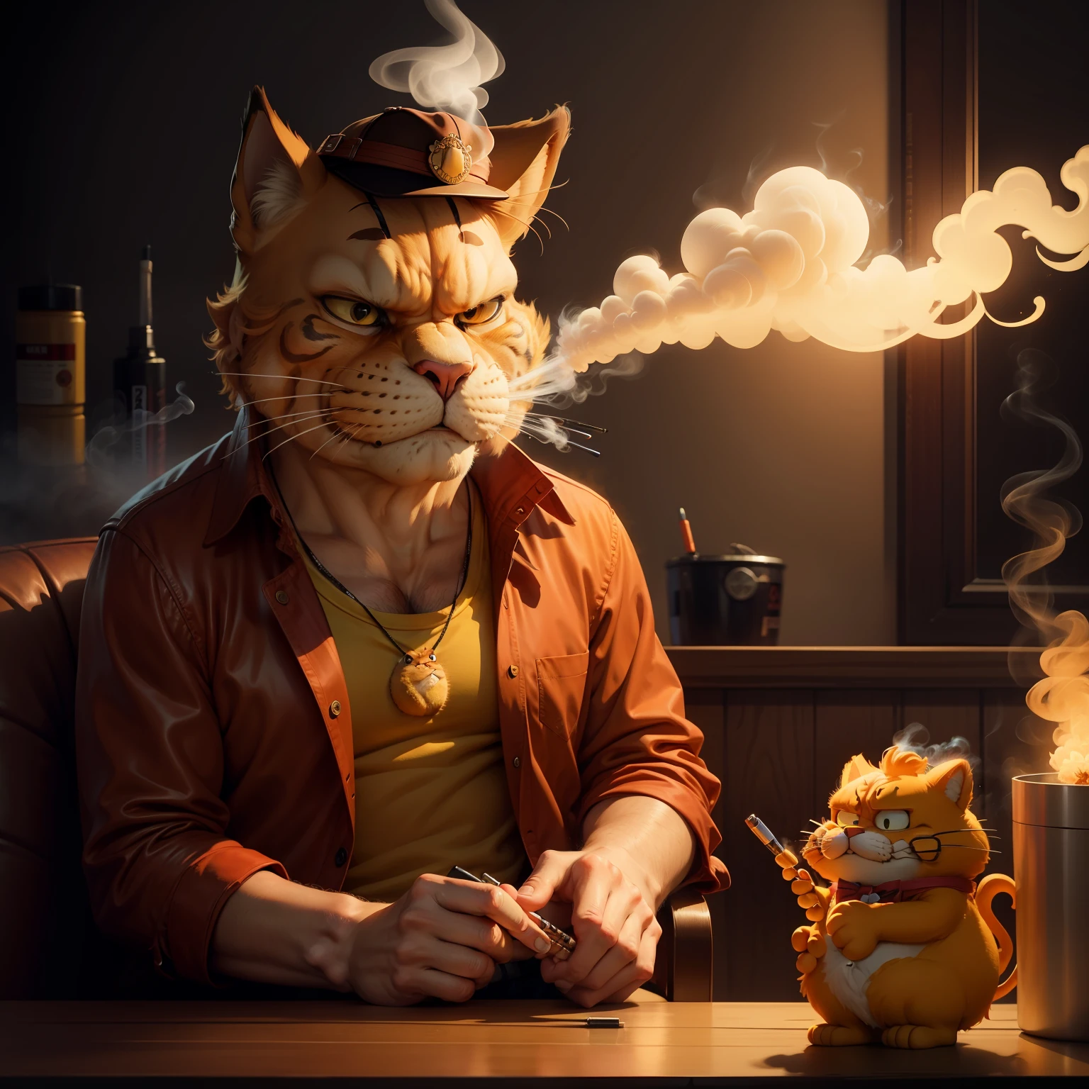 A Garfield smoking an e-cigarette