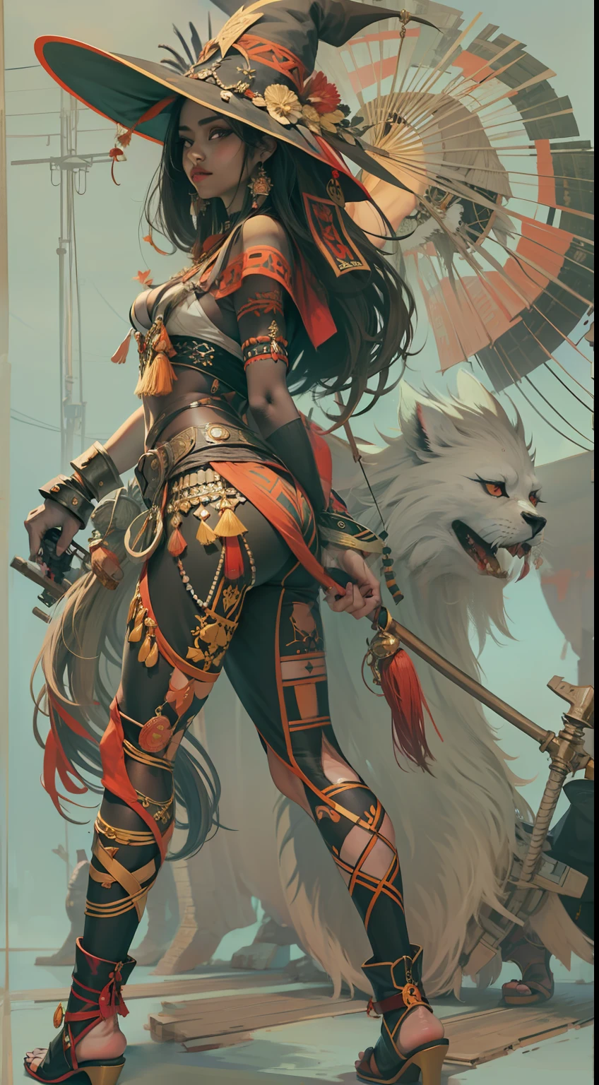 Beautiful woman in Witch doctor Outfit