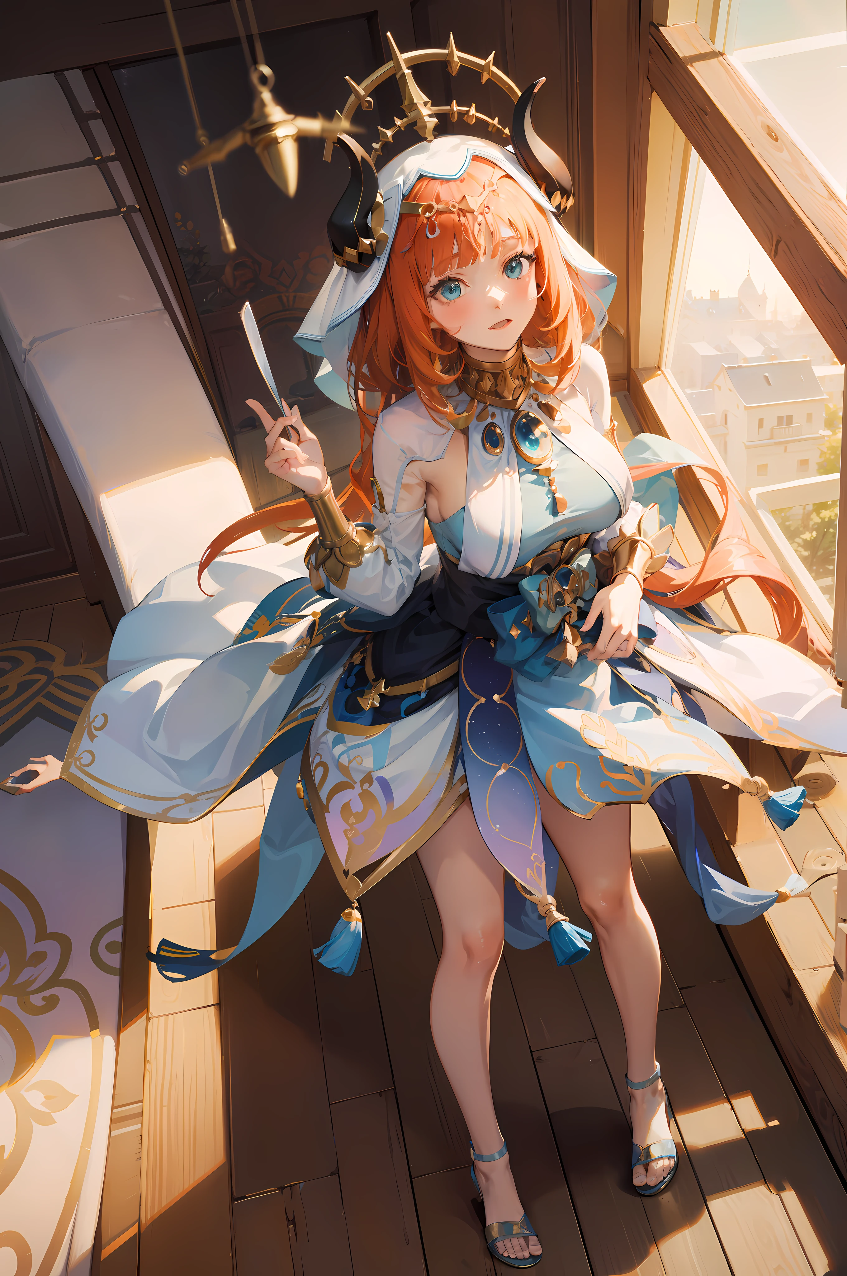 (Masterpiece), Best quality, yeux expressifs, visage parfait,Session W, w assis par terre, bras entre les jambes, les deux bras entre les jambes, anime character,Impact de Genshin,femme,Nilou (Impact de Genshin),grosse poitrine, bonne poitrine,mains entre les jambes, H-cup, grosses cuisses