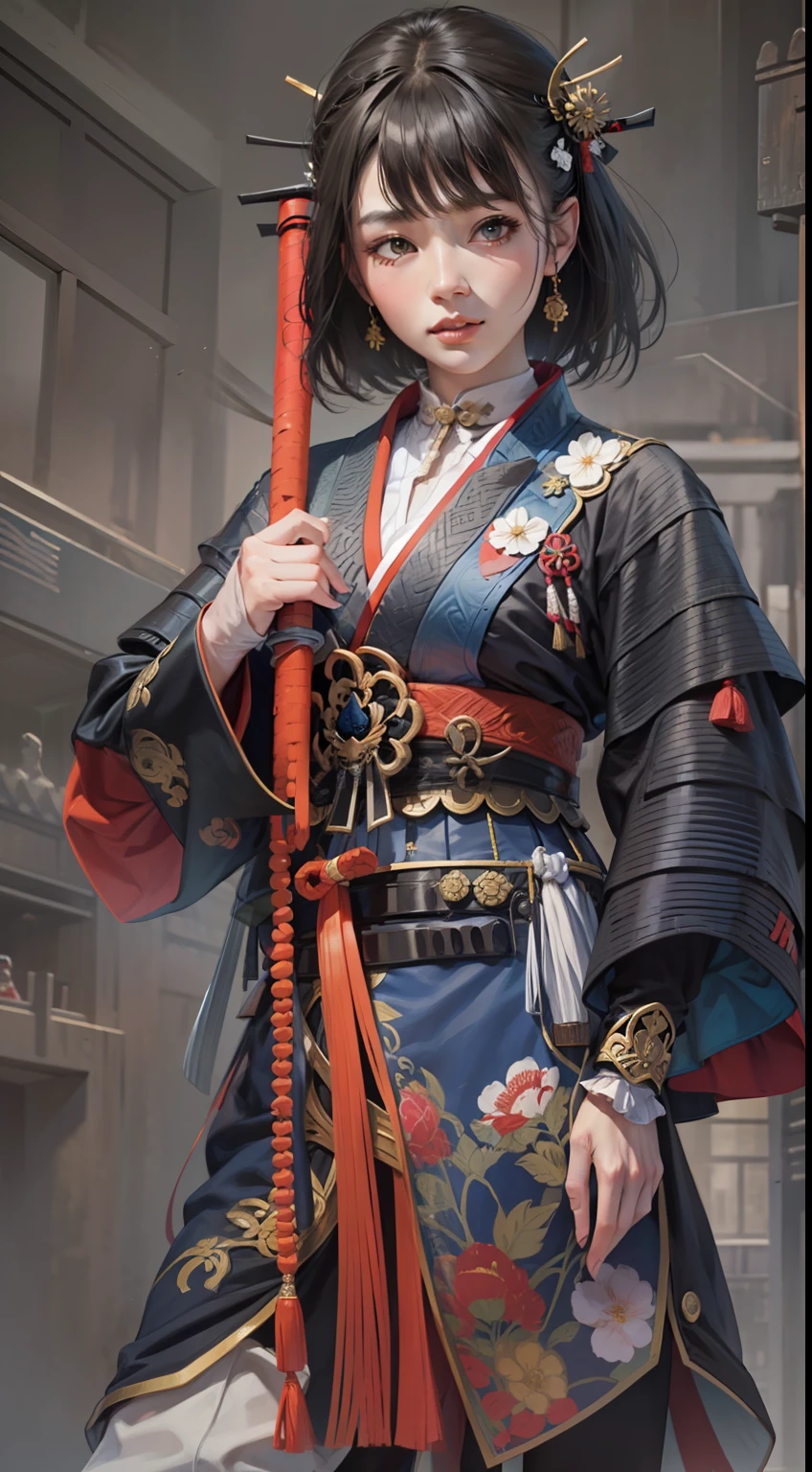 Beautiful woman in Samurai warrior Outfit