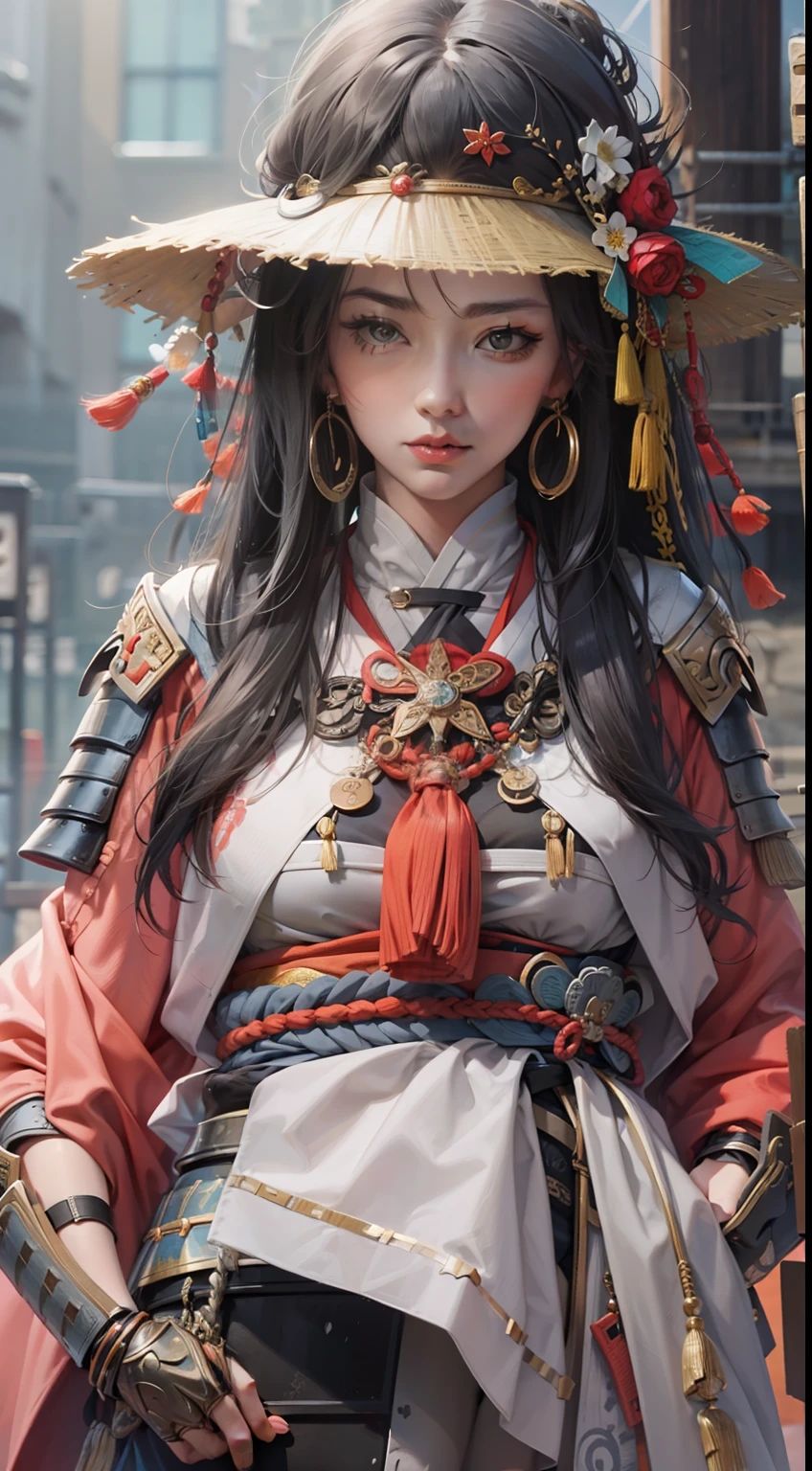 Beautiful woman in Samurai warrior Outfit
