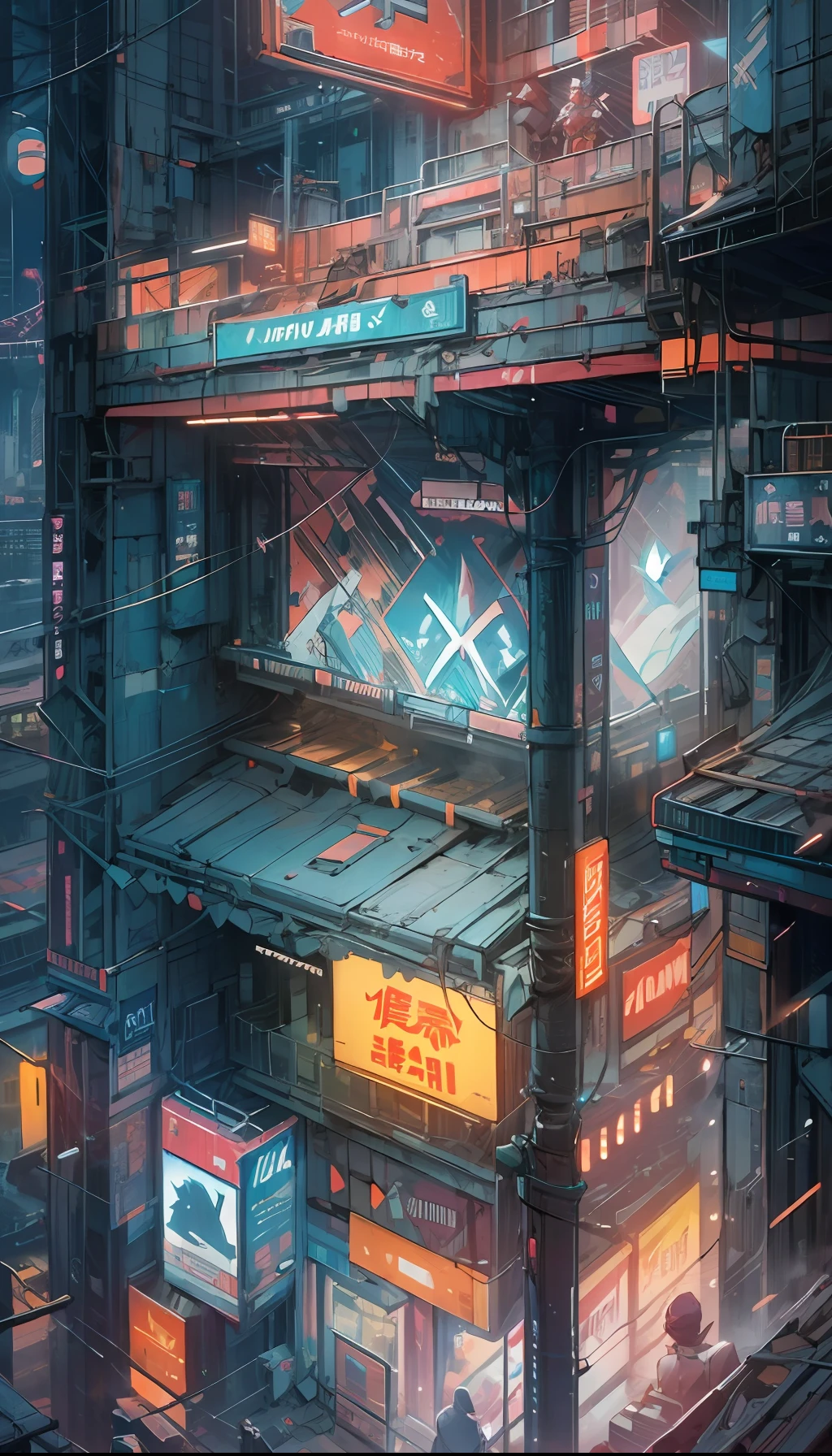 masterpiece, best quality, dazzling Cyberpunk cityscape, skyscrapers, neon signs, LED lights, bright and vivid color scheme, anime, illustration, intricate details, ultra detailed, cinematic lighting, dark shadows.