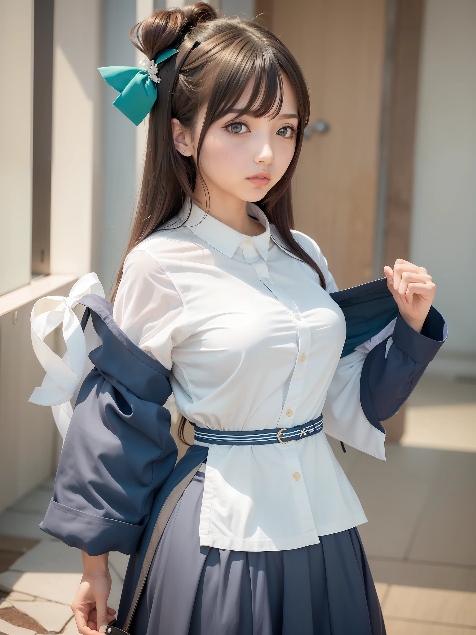 mulher de cabelos loiros em uma camisa branca e saia azul posando, aluna hiperrealista, uma aluna hiperrealista, vestida como aluna, Anime Garota Cosplay, Estudante realista, Cosplay de Ayaka, Estudante bonito, Cosplay, Deusa japonesa, Amouranth, Menina anime na vida real, menina da escola, Oppai, Cosplay profissional, Anime Cosplay, menina anime sedutora, sequencia de imagens mulher arrumando o cabelo