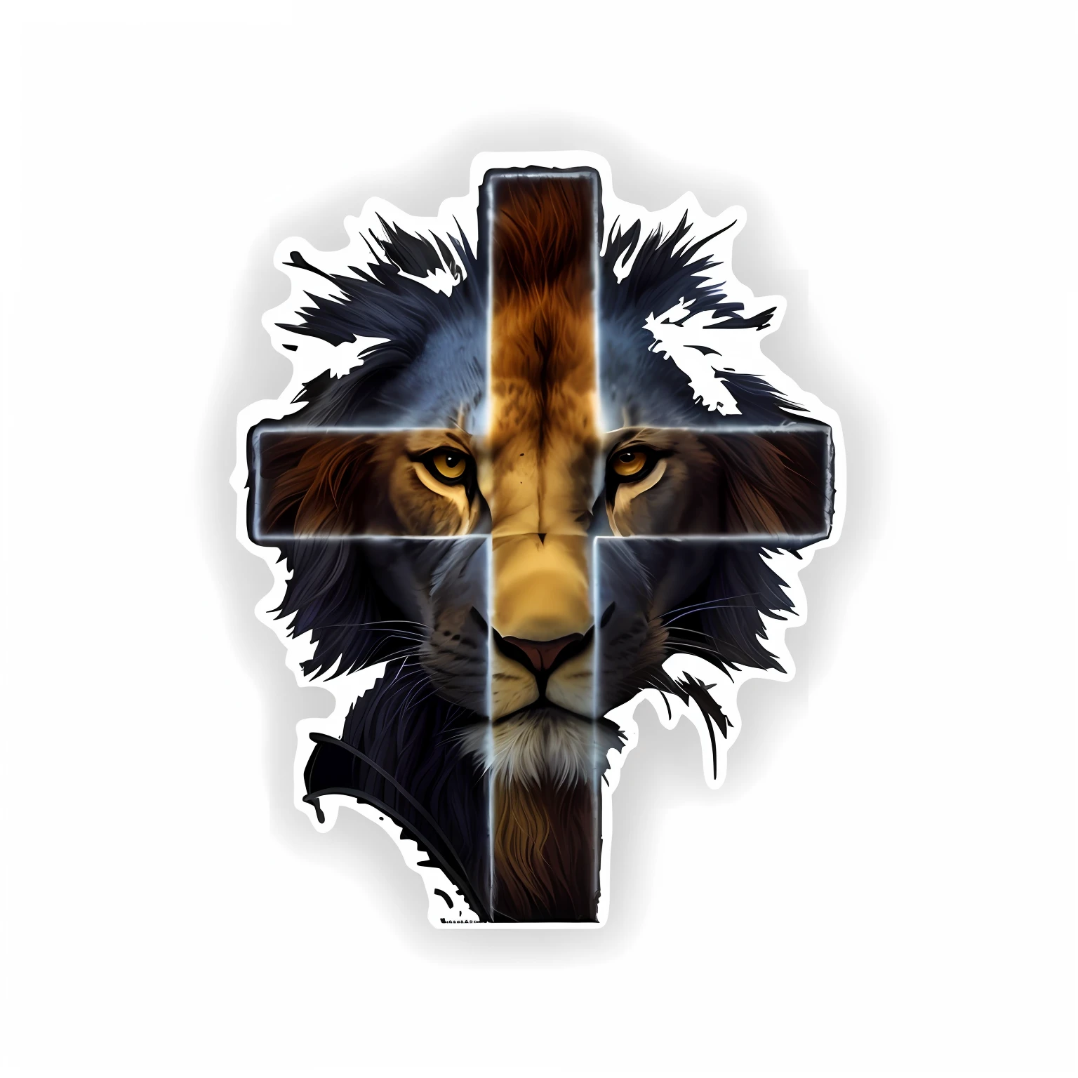 a closeup of a cross with a lion on it, lion head, lion icon, Directed by: Adam Marczyński, third lion head, Rei dos Reis, Directed by: Daniel Lieske, rosto de jesus, religioso, hd illustration, Lion, Directed by: Derek Zabrocki, altamente renderizado, 2 d full body lion, Directed by: Joe Bowler, cruz, half lion, Jesus Cristo