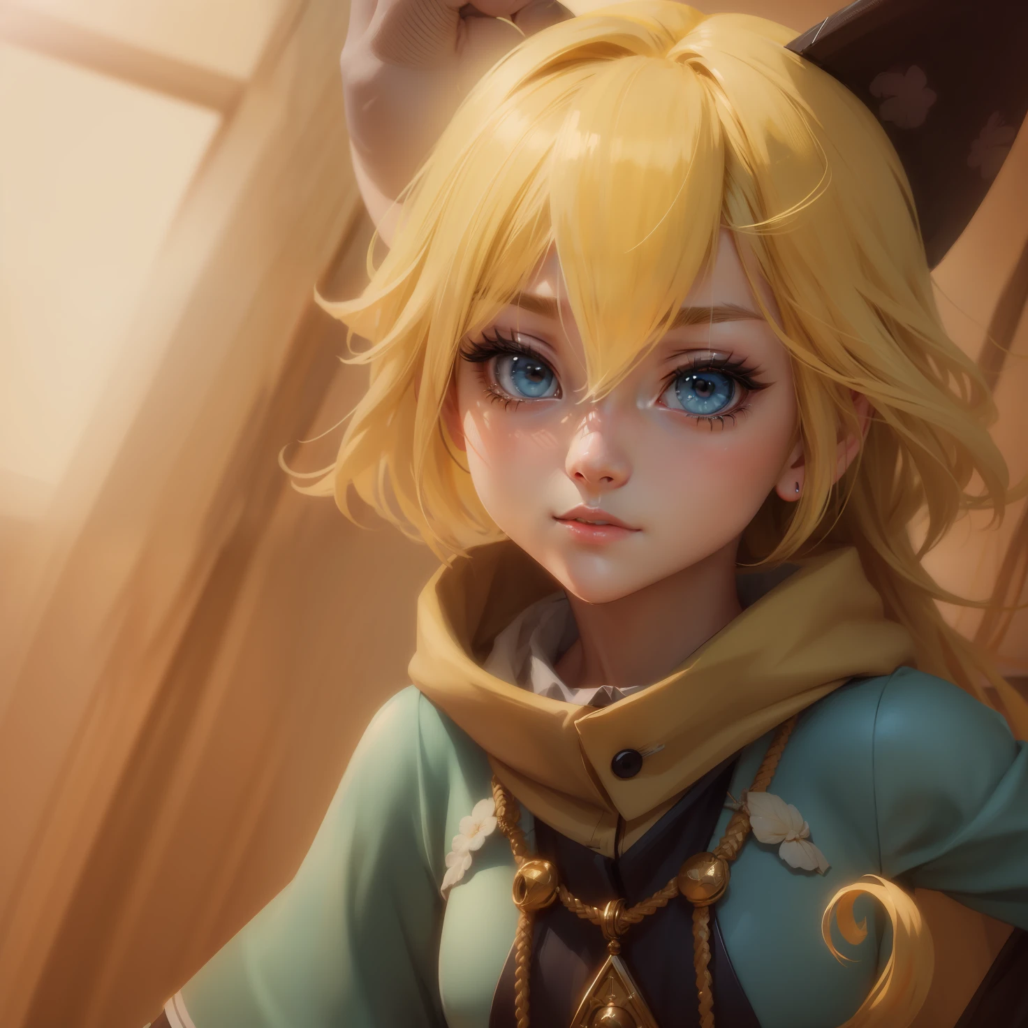 Blonde Hair, ultra detail, realistic, anime version, cute face