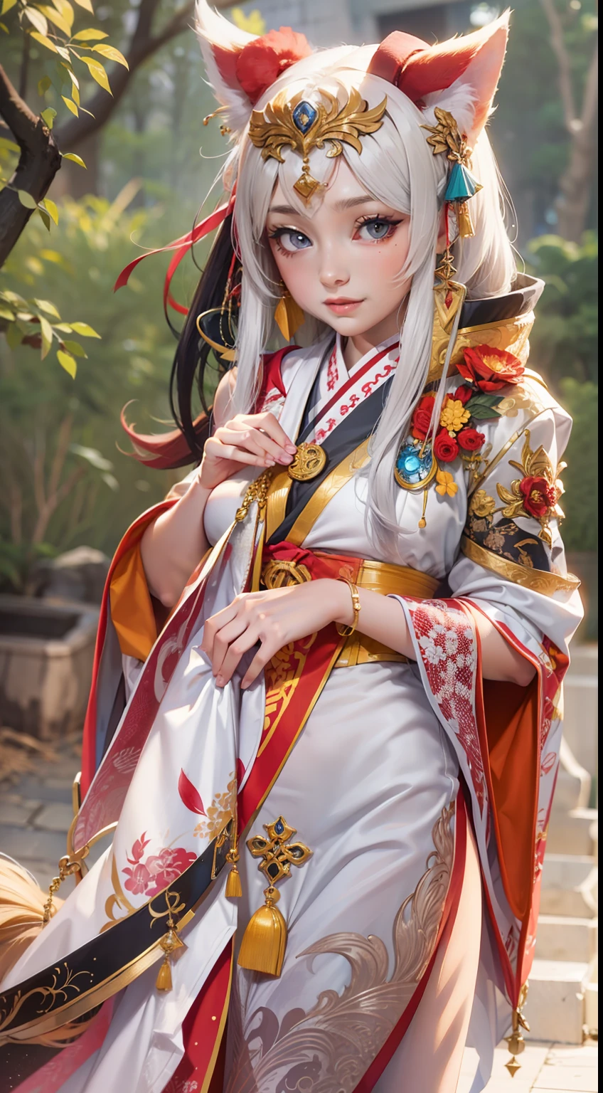 Beautiful woman in Kitsune trickster Outfit