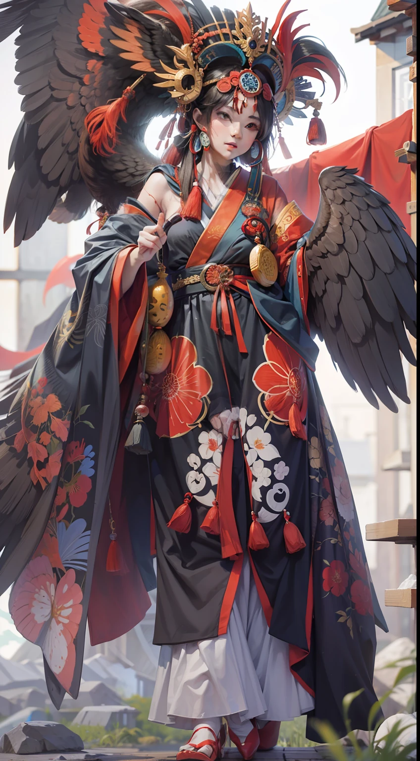 Beautiful woman in Tengu bird spirit Outfit