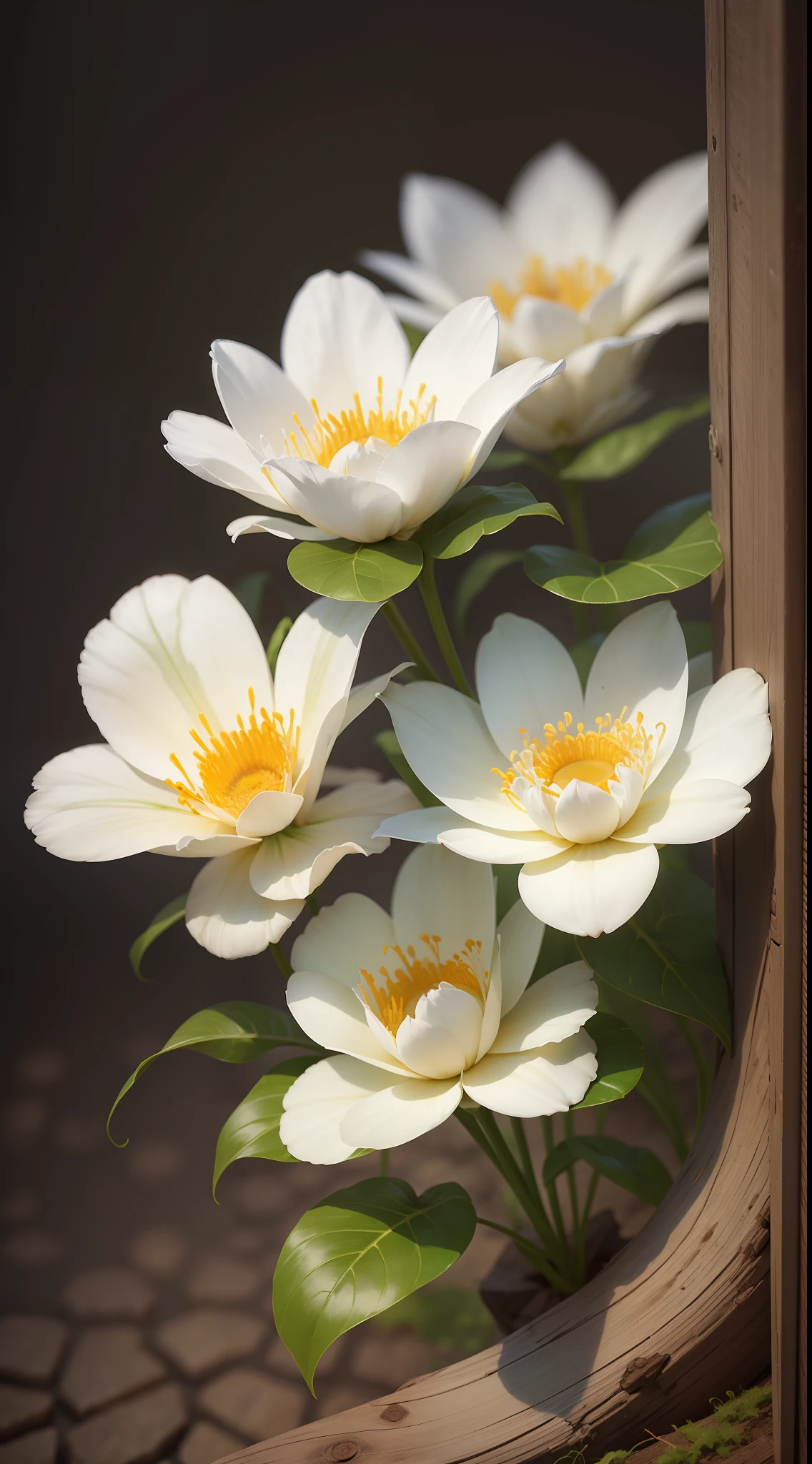 Three white flowers, three white flowers in the tree,flowers,dark background,high resolution,high quality