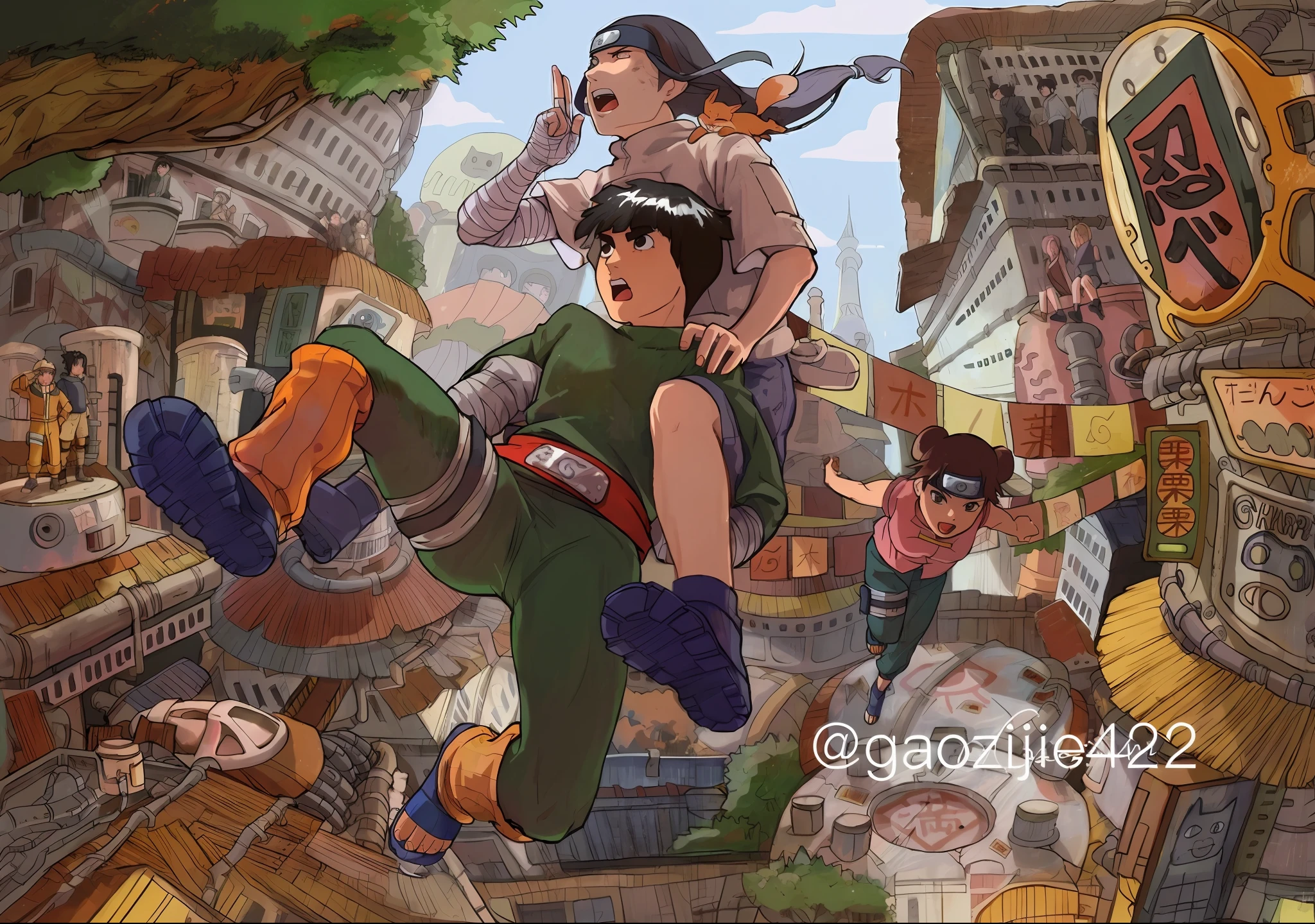 Anime characters fly in the air in the city, ghibli studio anime style, style in ghibli anime style, ghibli artstyle, ghibli artstyle, hirohiko araki artwork, tekkonkinkreet, style in ghibli anime, offcial art, 9 0 s anime art style, 9 0 s anime style, 90's anime style, Ghibli style