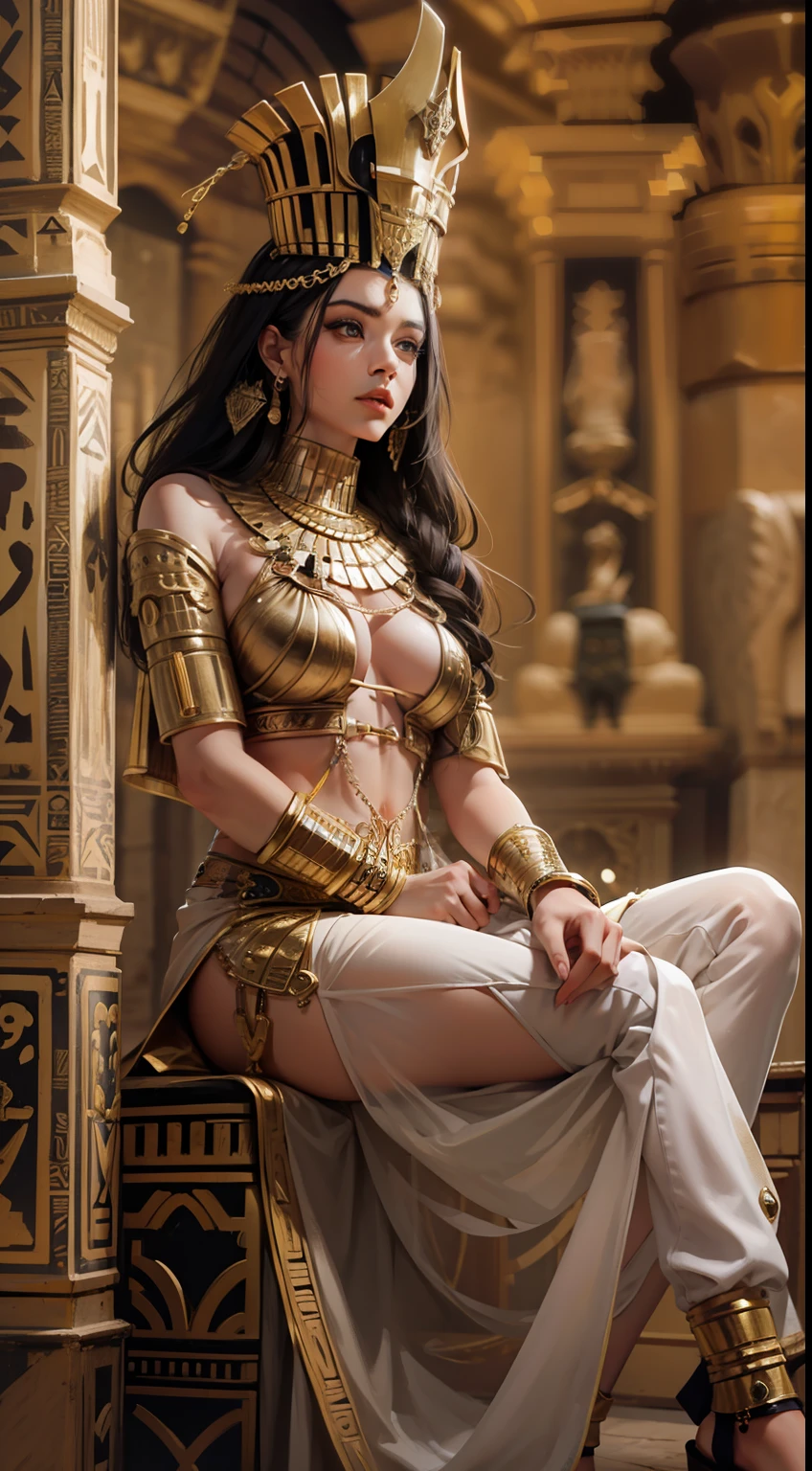 Beautiful woman in insanely intricate Ancient pharaoh Outfit