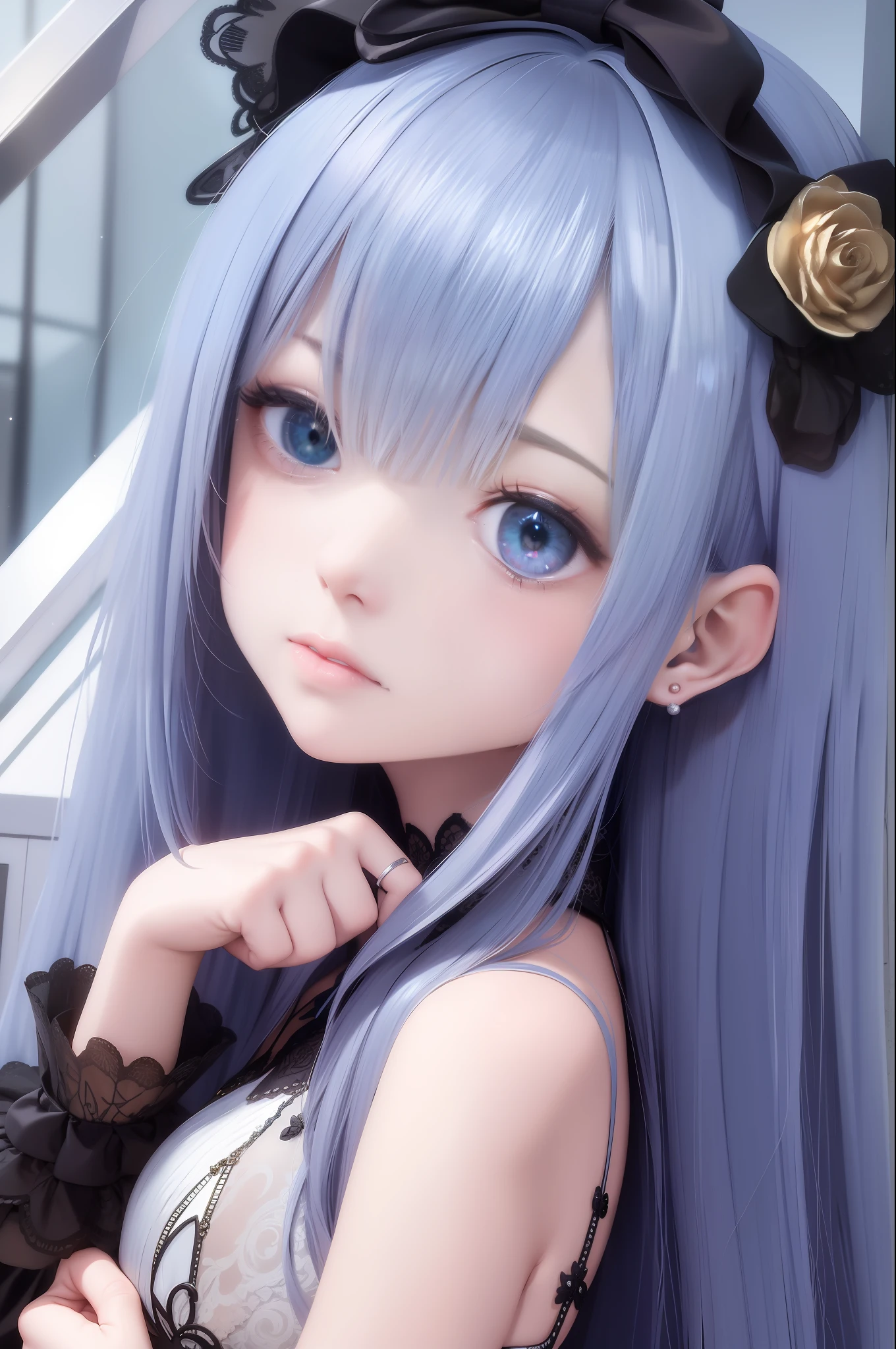 Need,tmasterpiece, whaite hair, blueneyes, head looking up, The upper part of the body