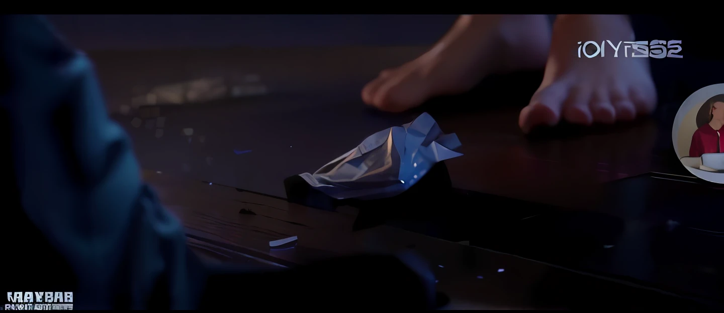 There was a man standing on a wooden floor with a plastic bag, movie scene close up, her foot sticking out, Big budget horror movie scenes, from a movie scene, very realistic film still, screenshots from movies, hyperrealistic movie filmstill, still frame from a movie, horror movie still, screenshots from movies, in this ominous scene, movie screen shot