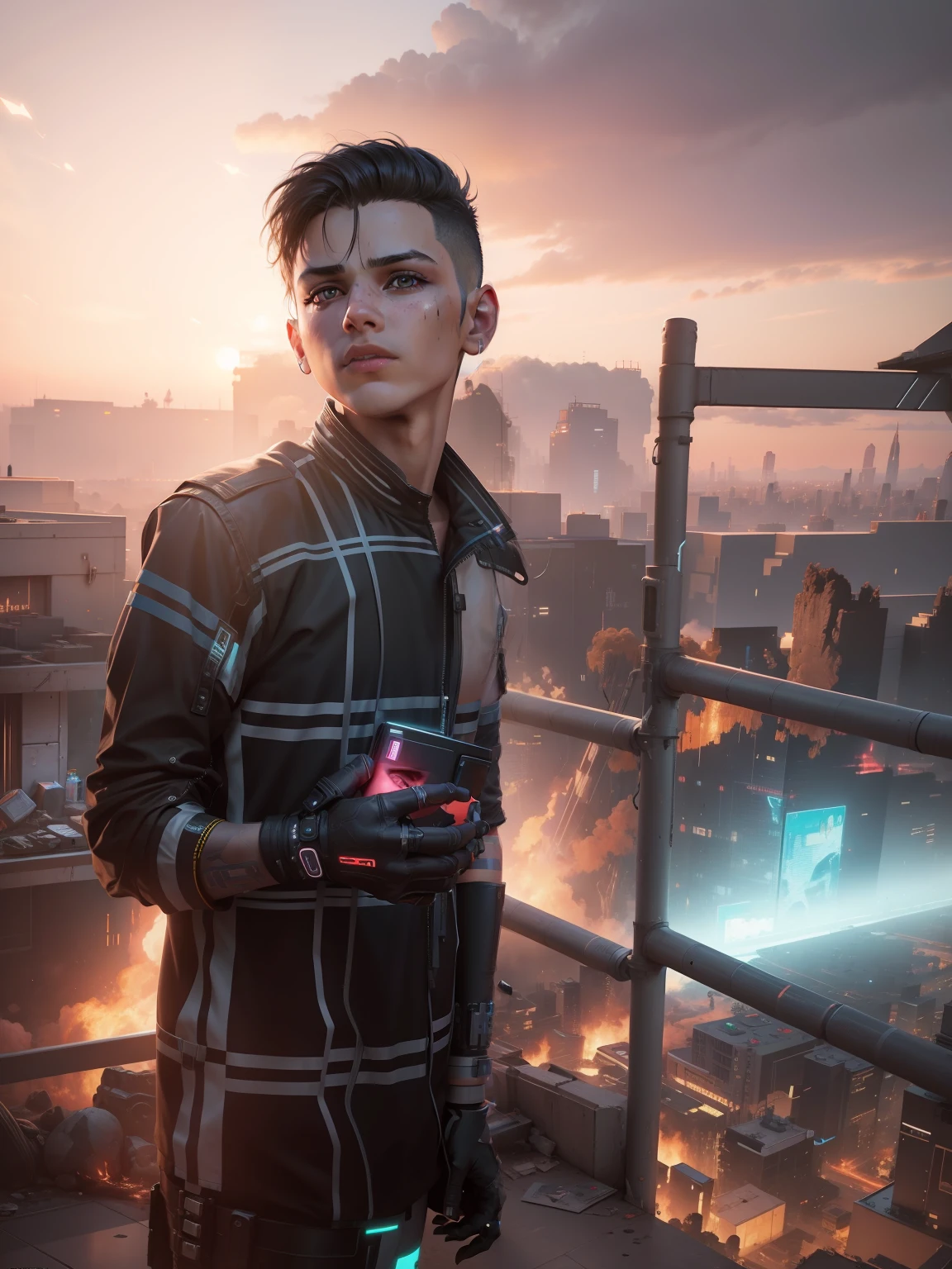 Change this background cyberpunk, realistic face,8k, ultra graphics, a boy