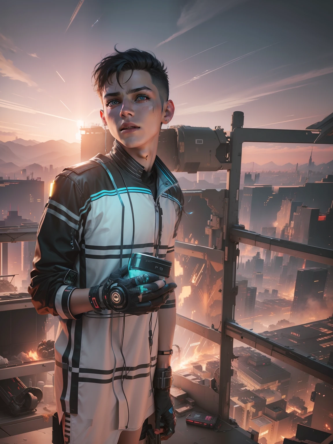 Change this background cyberpunk, realistic face,8k, ultra graphics, a boy