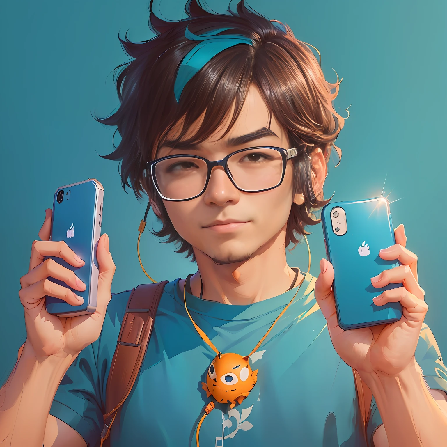 There's a man in a mask holding two cellphones and a cellphone, Artgerm e Atey Ghailan, Cyril Rolando e Goro Fujita, Art not Guweiz style, Rob Rey e Kentaro Miura Estilo, Digital anime illustration, 2d illustration, 2d illustration, Beeple e Jeremias Ketner, Estilo Ross Tran