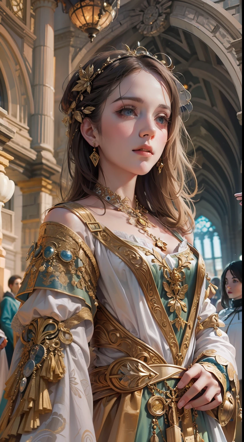 Beautiful woman in insanely intricate Renaissance artist Outfit
