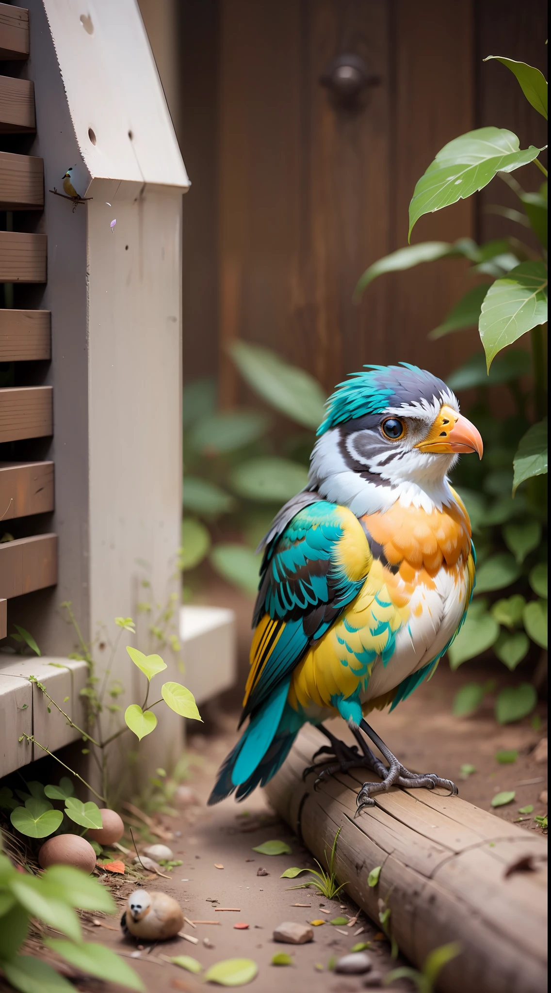Bird sitting on the ground,mixed colors,mixed color bird, high quality,high resolution,