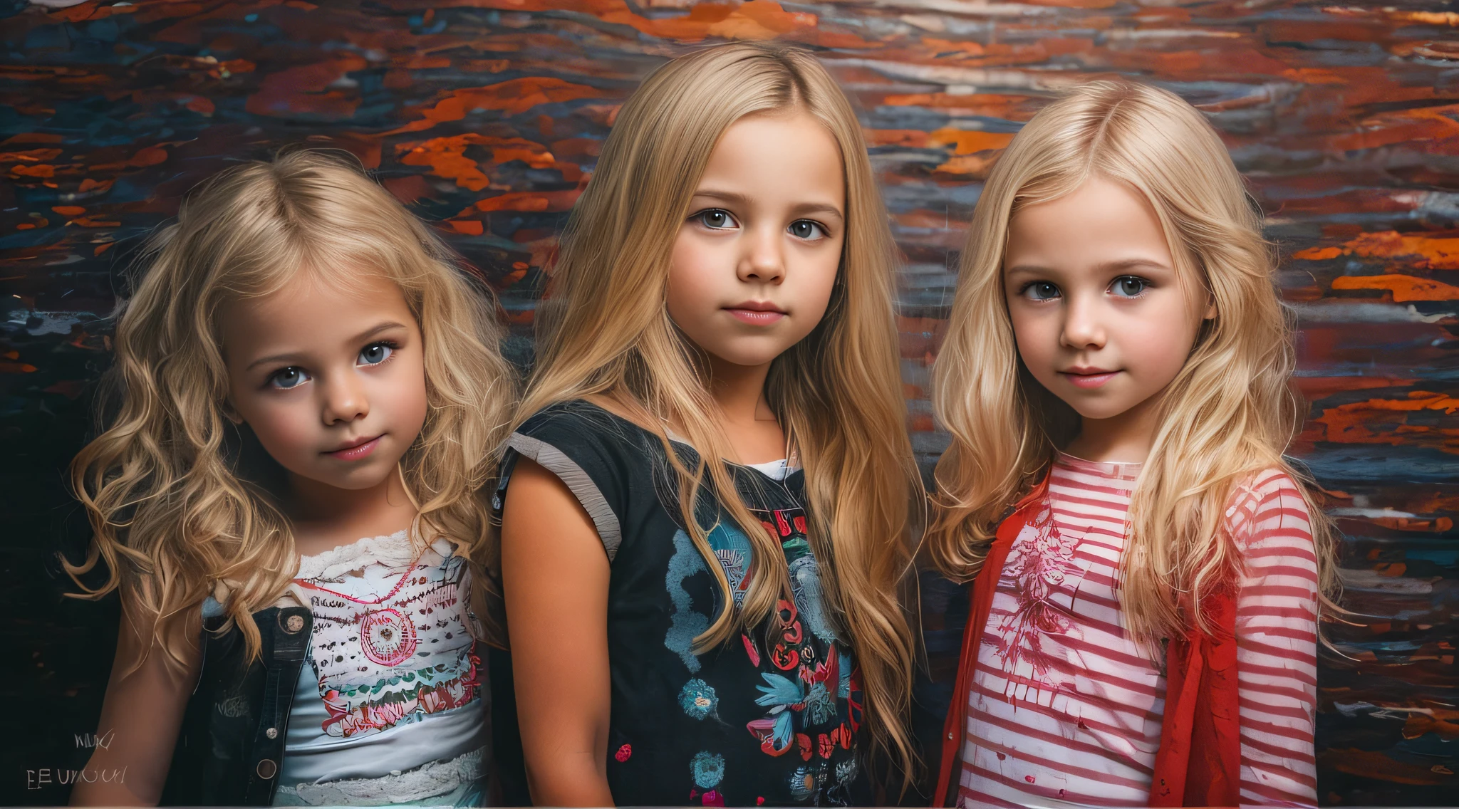 FEBRE DO SANGUE DA discoteca , Portrait of 3 girls German children long blonde hair TRAIDS 12 years old, discoteca, BAILE DA discoteca.