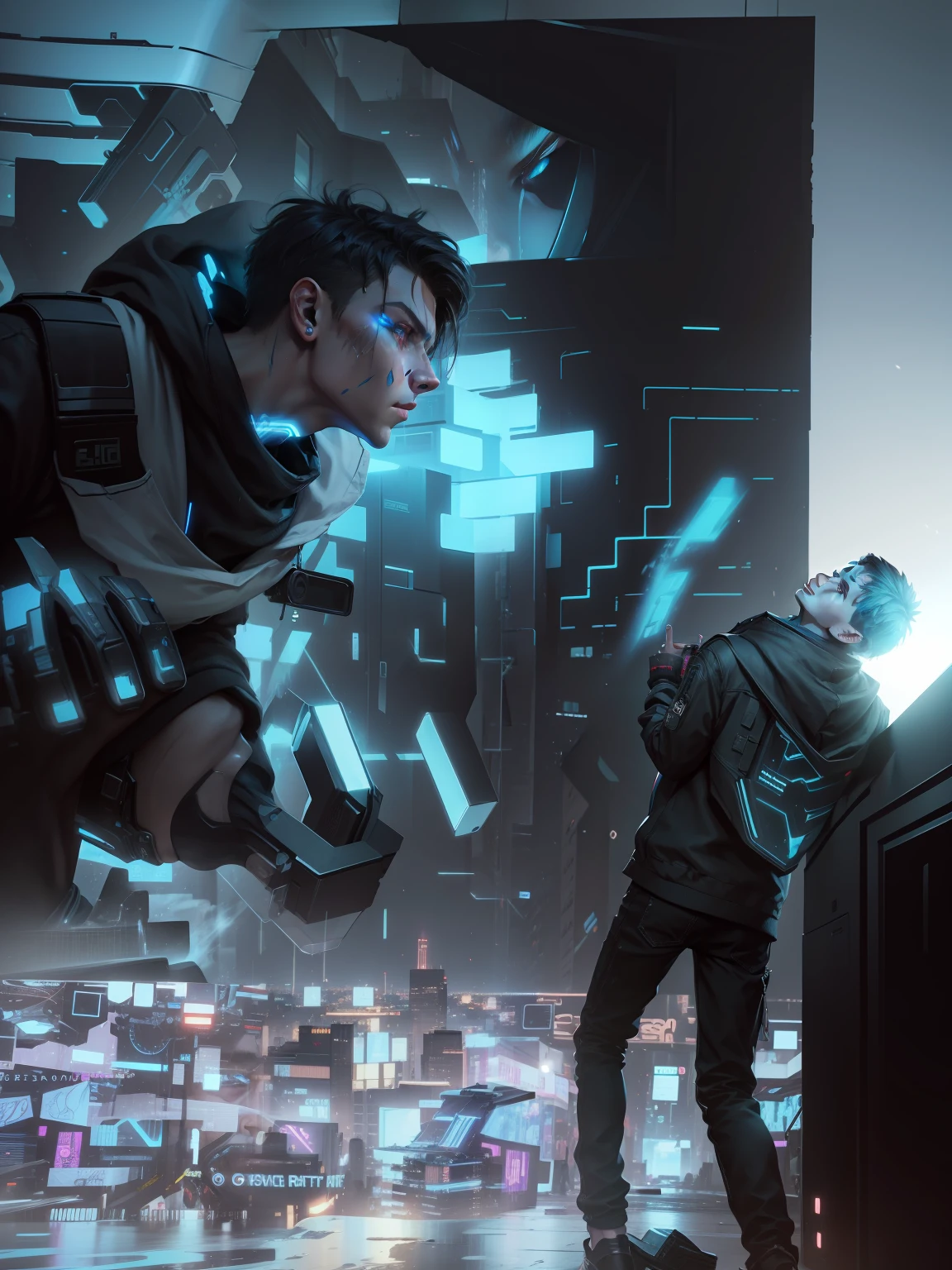 Change this background cyberpunk, realistic face,8k, ultra graphics, a boy
