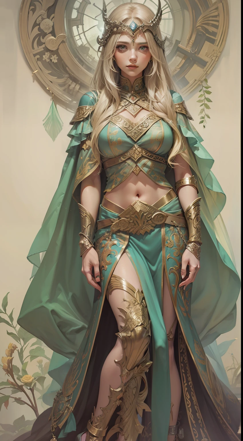 Beautiful woman in insanely intricate Norse goddess Outfit