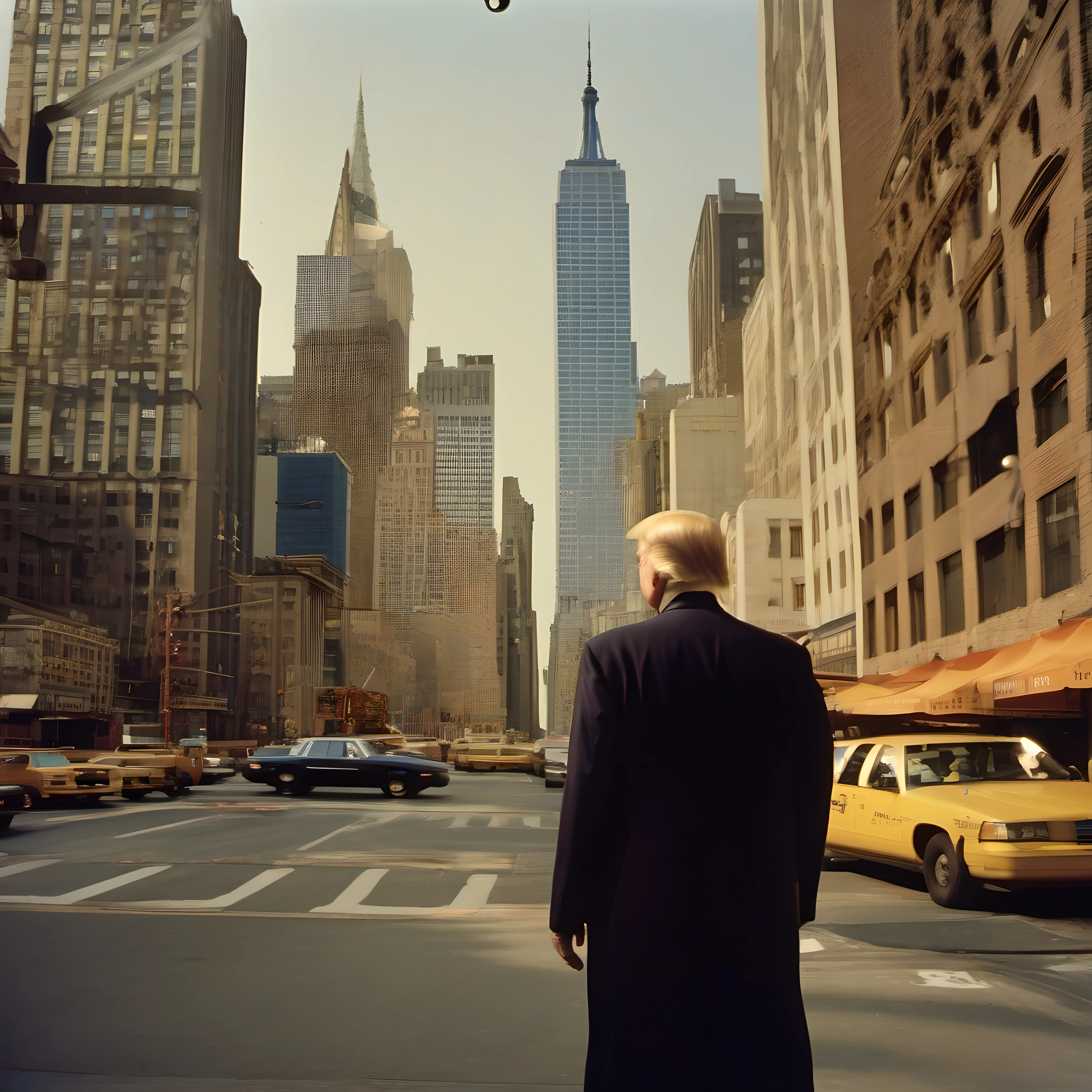 Donald Trump vorne, New Yorker Skyline im Hintergrund