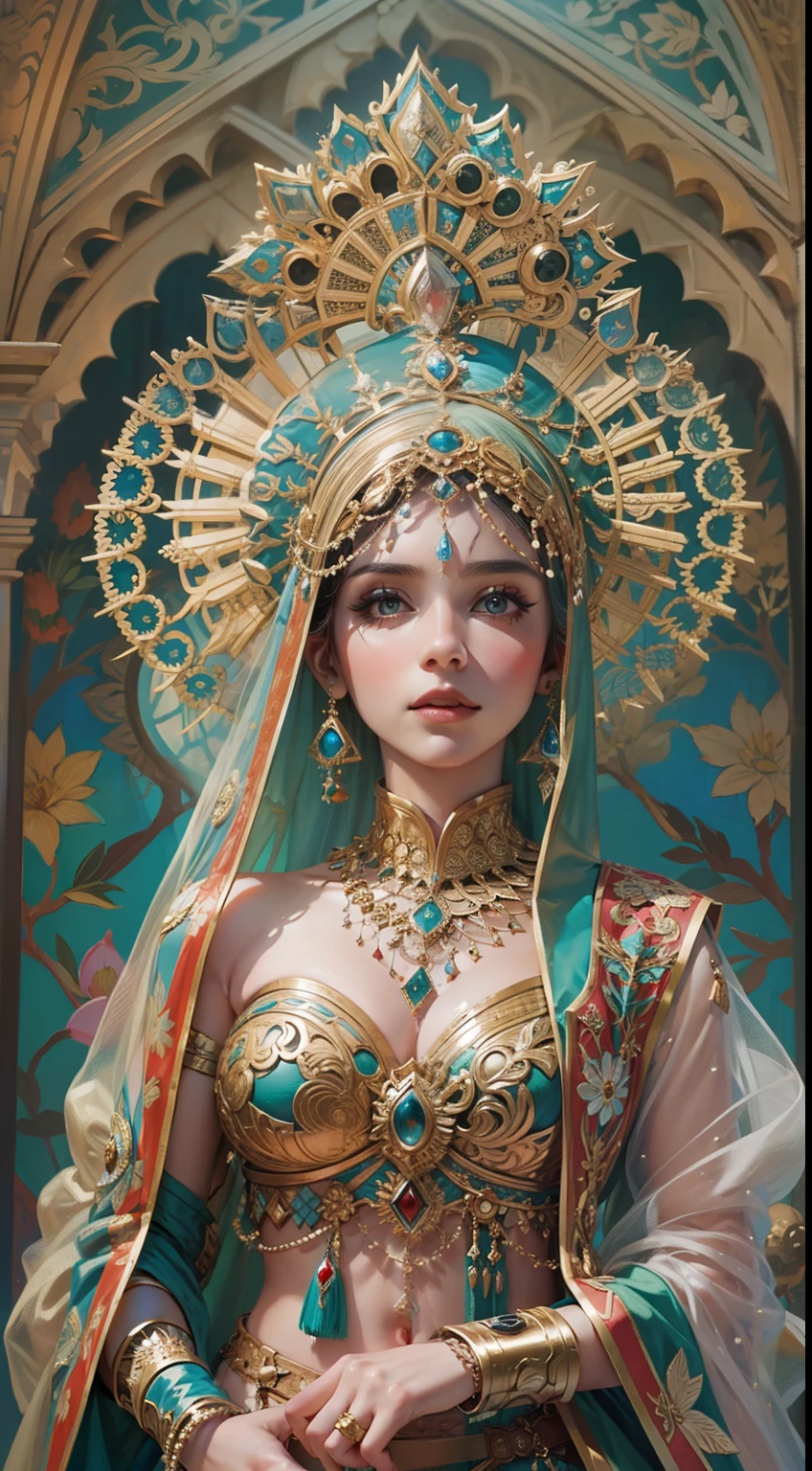 Beautiful woman in insanely intricate Persian princess Outfit