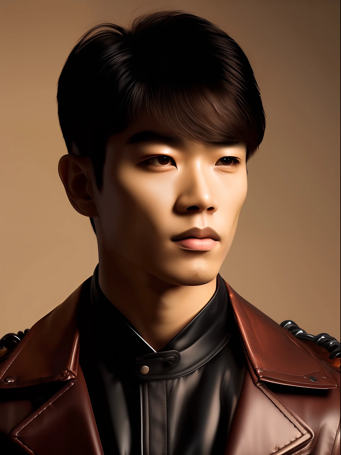 (1 Men,(8K:1.3), Knight image,Asian man photo,Mature men(Best quality, Masterpiece), 超高分辨率:1.2,The silhouette blends in with Korea&Japanese male style,The image is based on a 30-year-old man,The character's facial contours are three-dimensional,Be three-dimensional,Wild like a motorcyclist, Wear leather textured gloves(Full of detail),Short brown hair(Gradient lighting), 1 man, The skin texture is clear, Look ahead,The man's eyes were anxious,Chapped lips,Sweat on the forehead,The eyes are slender, (Photorealistic:1.4), (Best quality:1.0), (超高分辨率:1.0), 8K, RAW photo, (Masterpiece:0.2), (PureErosFace_V1:0.5),Feral male image, Men's leather biker jacket(metallic buttons),Several patterned printed shirts,Wear necklaces and bracelets and 3 metal chains in different styles,A thick rope is tied around the waist, The venue is located in front of the amusement park carousel, The man's expression was nervous,Liso's action,mystical ambiance,Male posture and male facial features(Three-dimensional),Hair is scattered and layered,Lights illuminate the characters from top to bottom,Bare hair,sun light,画面压抑而紧张➕全男性特征元素
