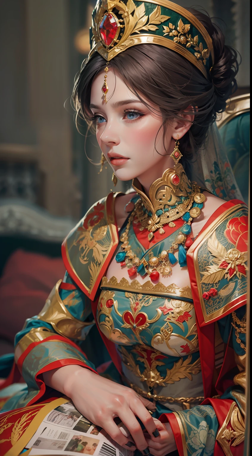 Beautiful woman in insanely intricate Russian tsarina Outfit