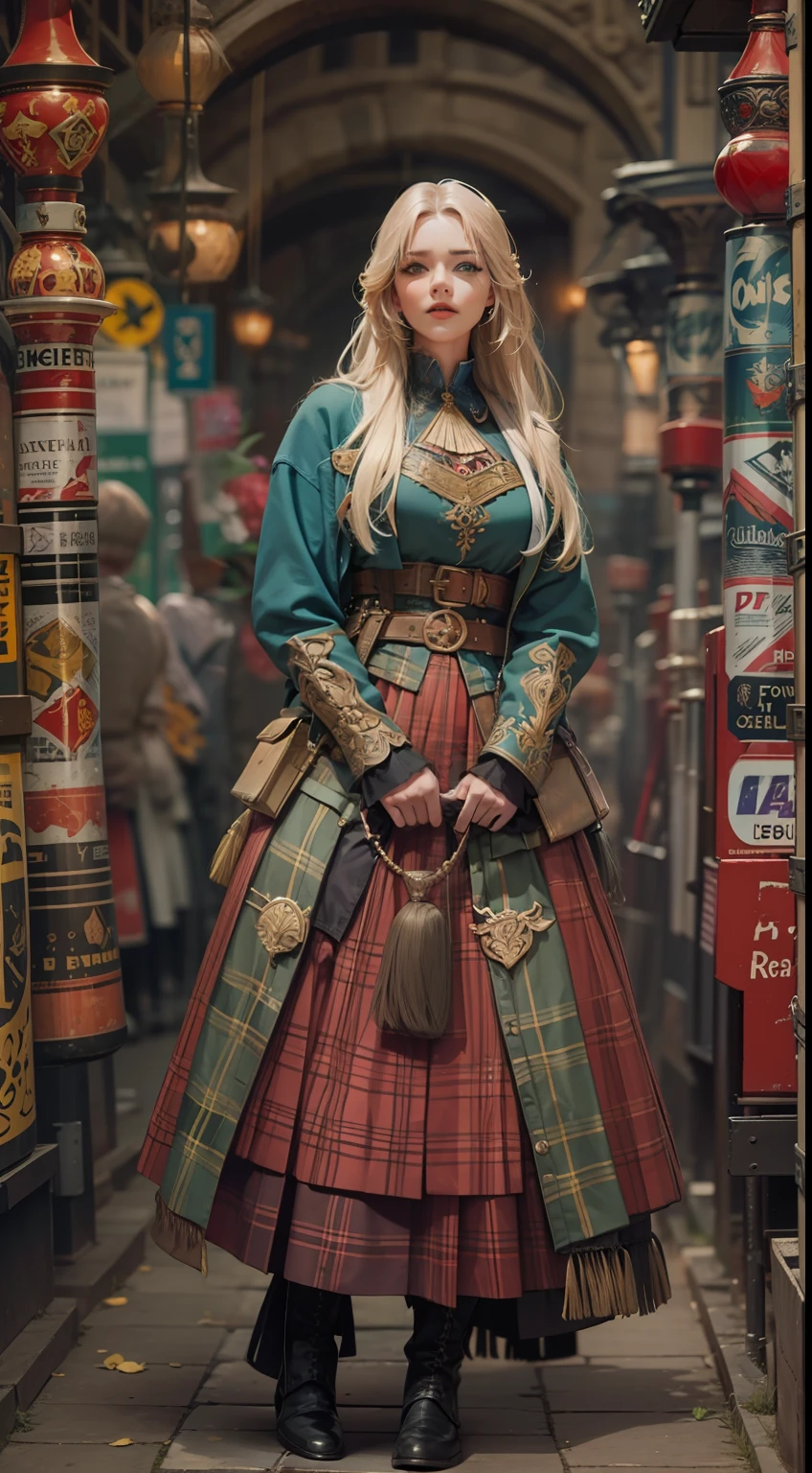 Beautiful woman in insanely intricate Scottish highlander Outfit