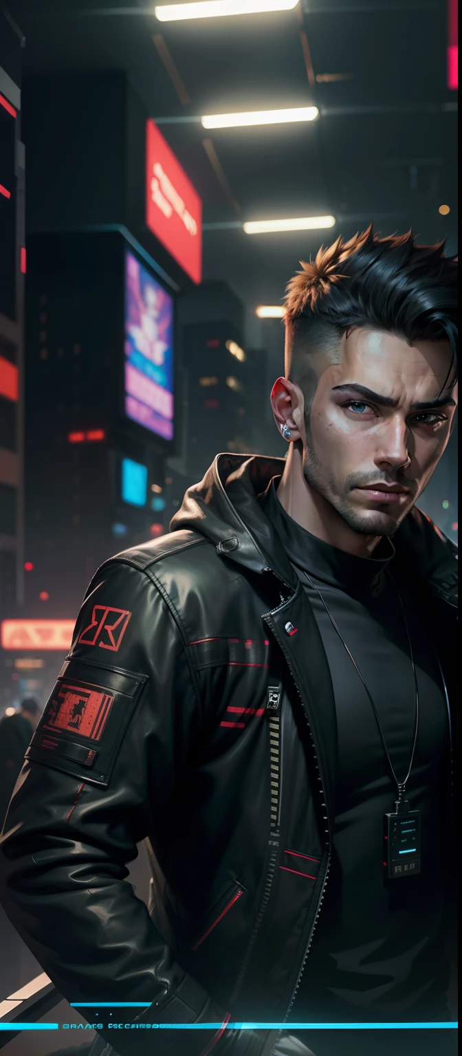 This face , 8k, cyberpunk, handsome boy, blackish background, focus, smart body,with , casual dressing, realistic face