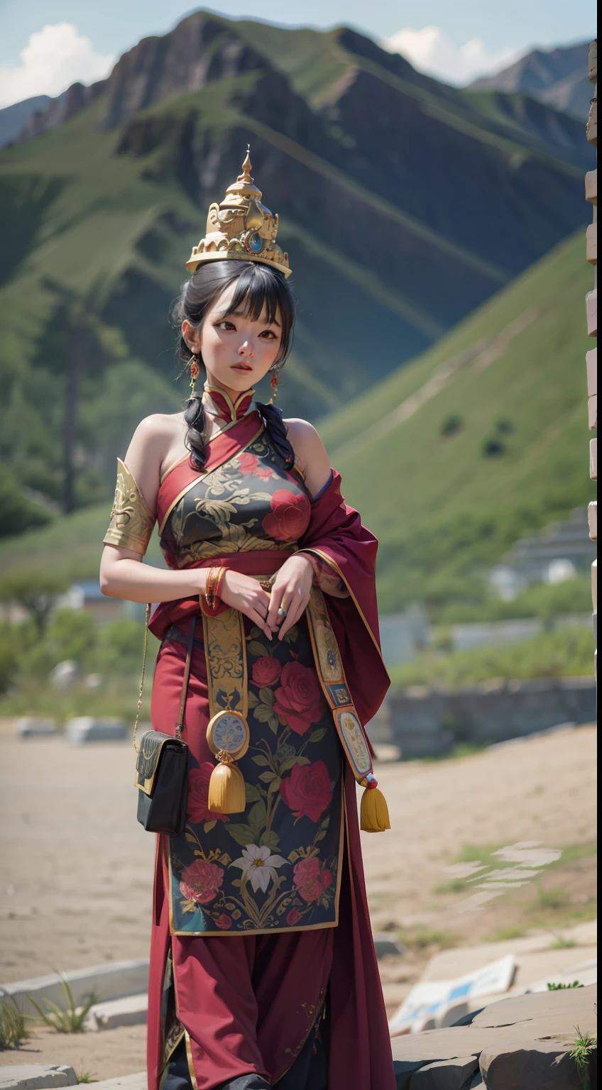 Beautiful woman in insanely intricate Tibetan monk Outfit