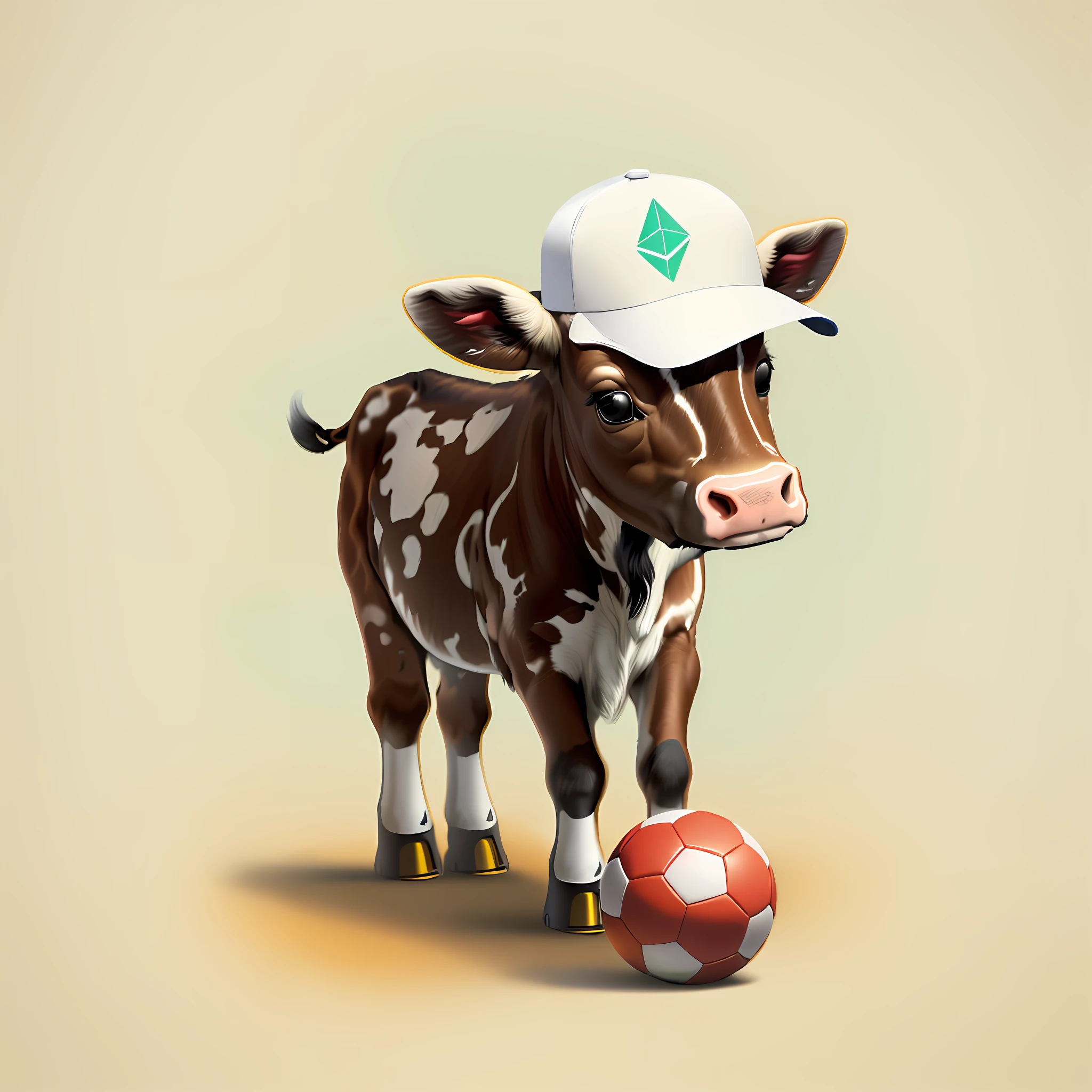 There is a cow wearing a hat and standing next to a soccer ball, Bovina, vaca, mascote do futebol, Mascot illustration, mascote esportivo, mascote da equipe esportiva, vaca voadora, hiper altista, trending on dribbble.mascote com, o segundo... como um bezerro, vencedor do concurso de drible, vacas, inspirado em Arnold Bronckhorst, vaca-menina, um boi