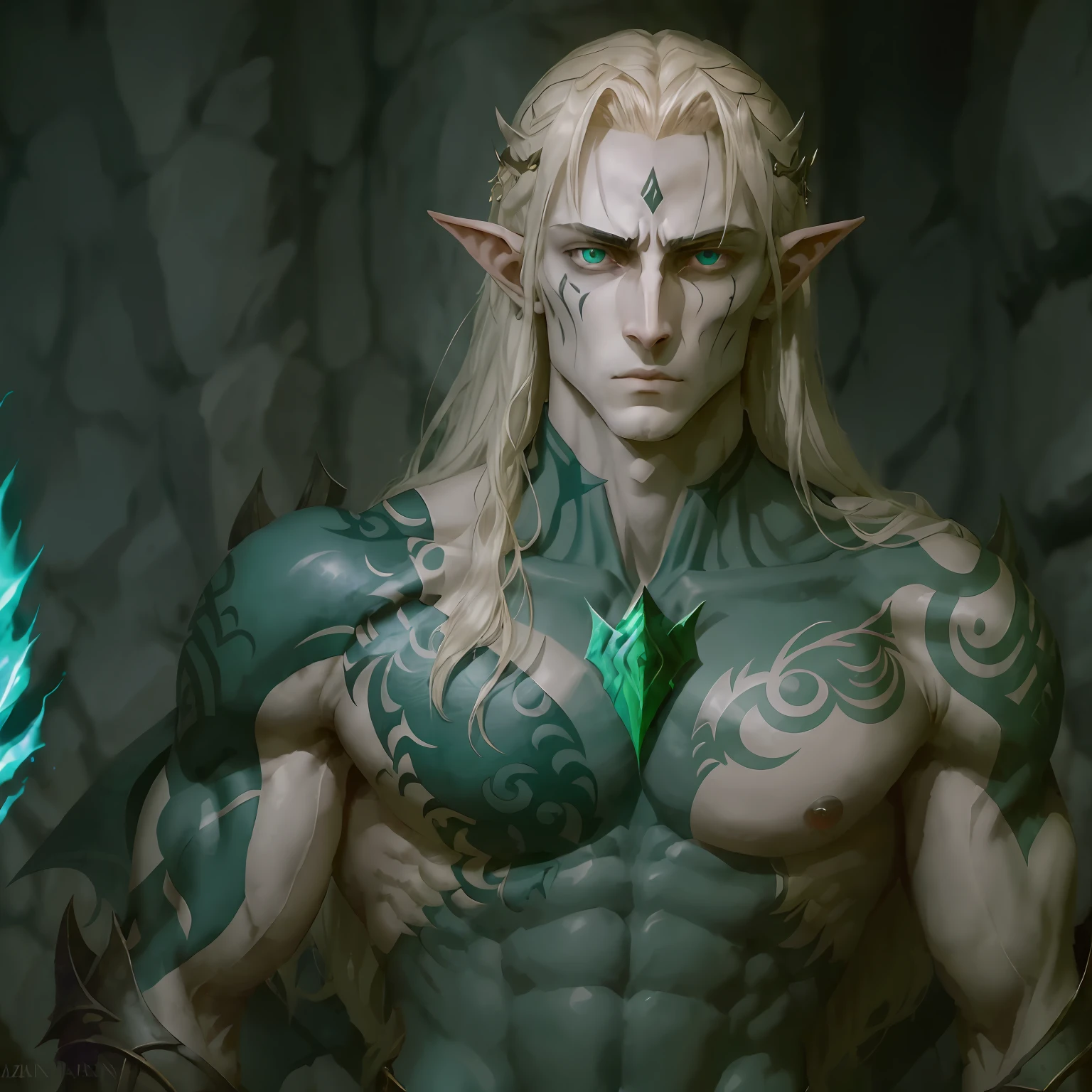 Before the pact with the demon, Azak was a high-elf young man of elegant and noble appearance, with blond hair and bright green eyes. He had a lean and slender but well-defined physique, and his posture was always haughty and confident. Azak also had a calm and serene expression, which reflected his peaceful and contemplative nature.
After the pact, however, Azak's appearance may have changed significantly. The pact with the demon may have left marks on his body or face, such as scars or magical tattoos that denote his loyalty to the demon. His bright green eyes may have become darker and more sinister, revealing a darker part of his personality. In addition, his expression may have become more tense and aggressive, showing a fierce determination to achieve his goals.
In general, Azak's appearance after the pact may reflect the duality of his nature: he may still have the noble and elegant appearance of an elf, but now he may also have darker and more sinister elements that reflect his alliance with the demon. --auto --s2