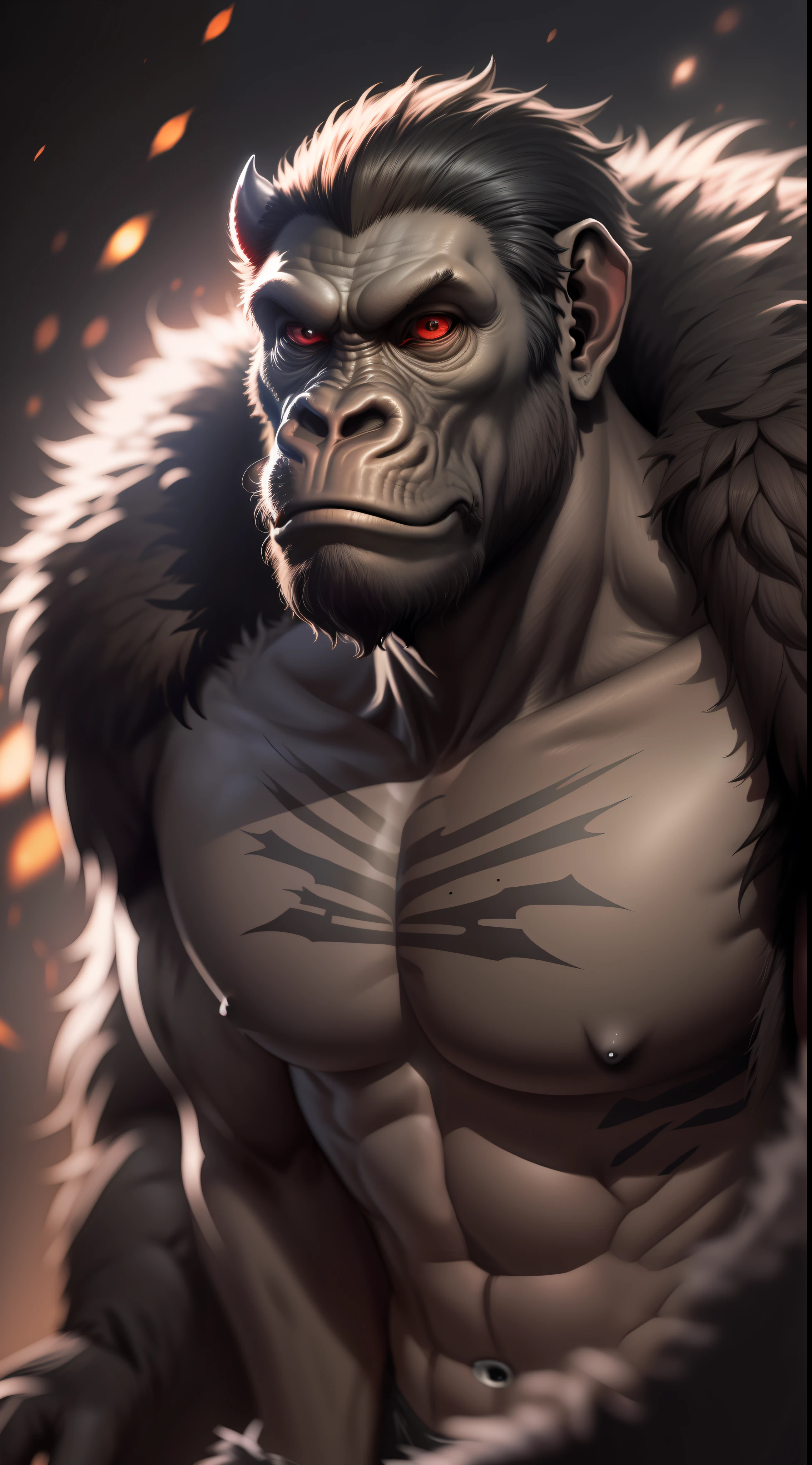 Devil gorilla,dark night,dark background,high resolution, high quality,red