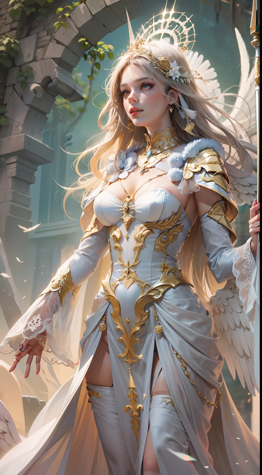 Beautiful woman in insanely intricate Angelic healer Outfit