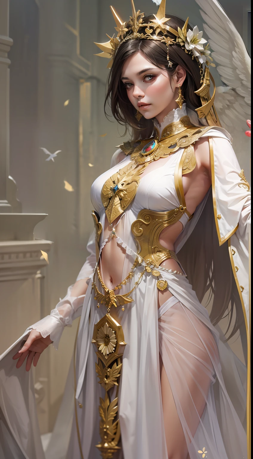 Beautiful woman in insanely intricate Angelic healer Outfit