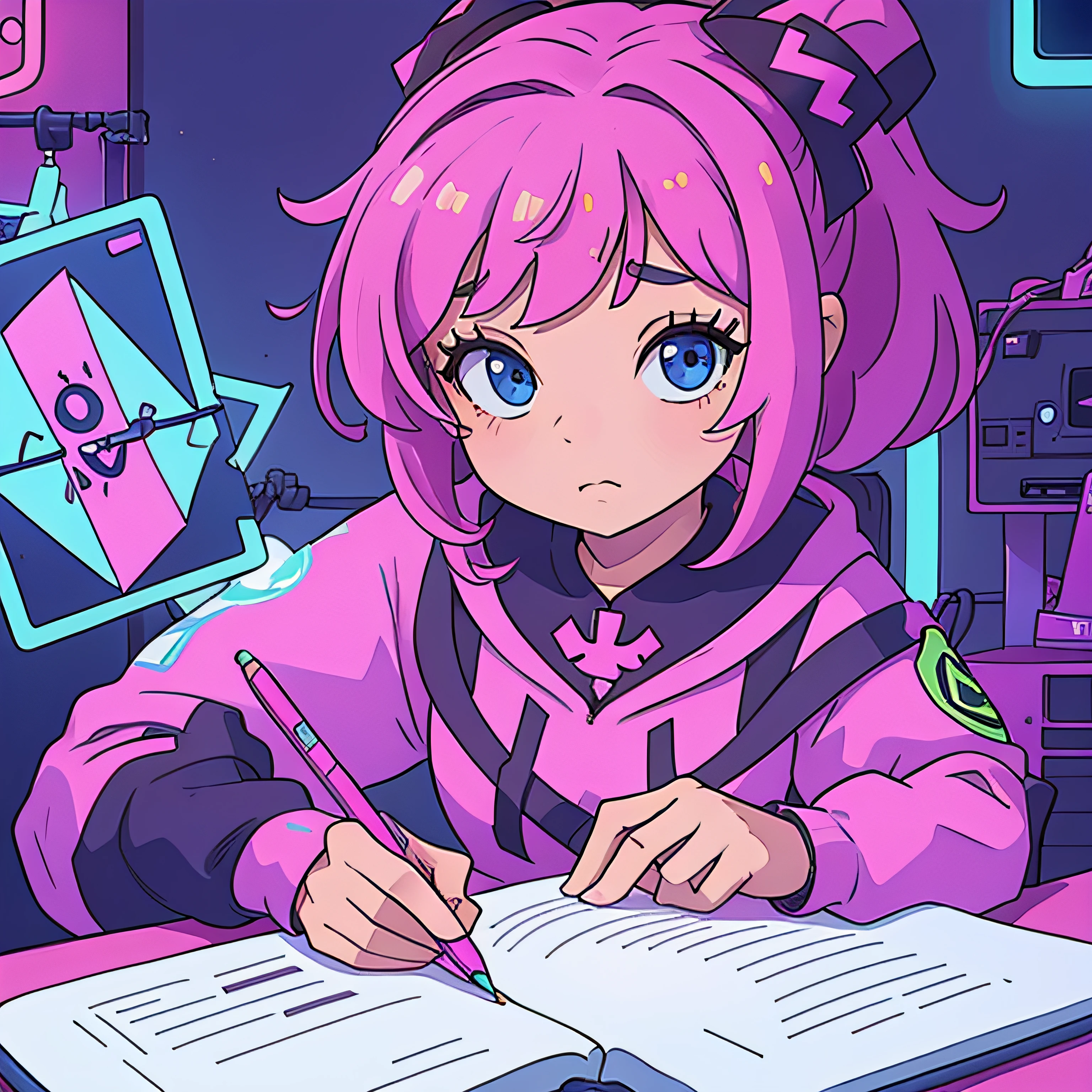 neon estudando em seu notebook