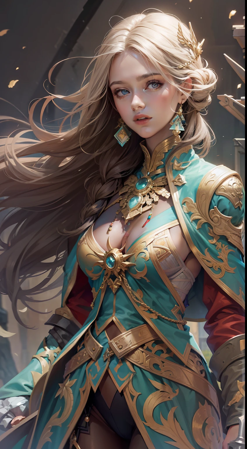 Beautiful woman in insanely intricate Elemental mage Outfit
