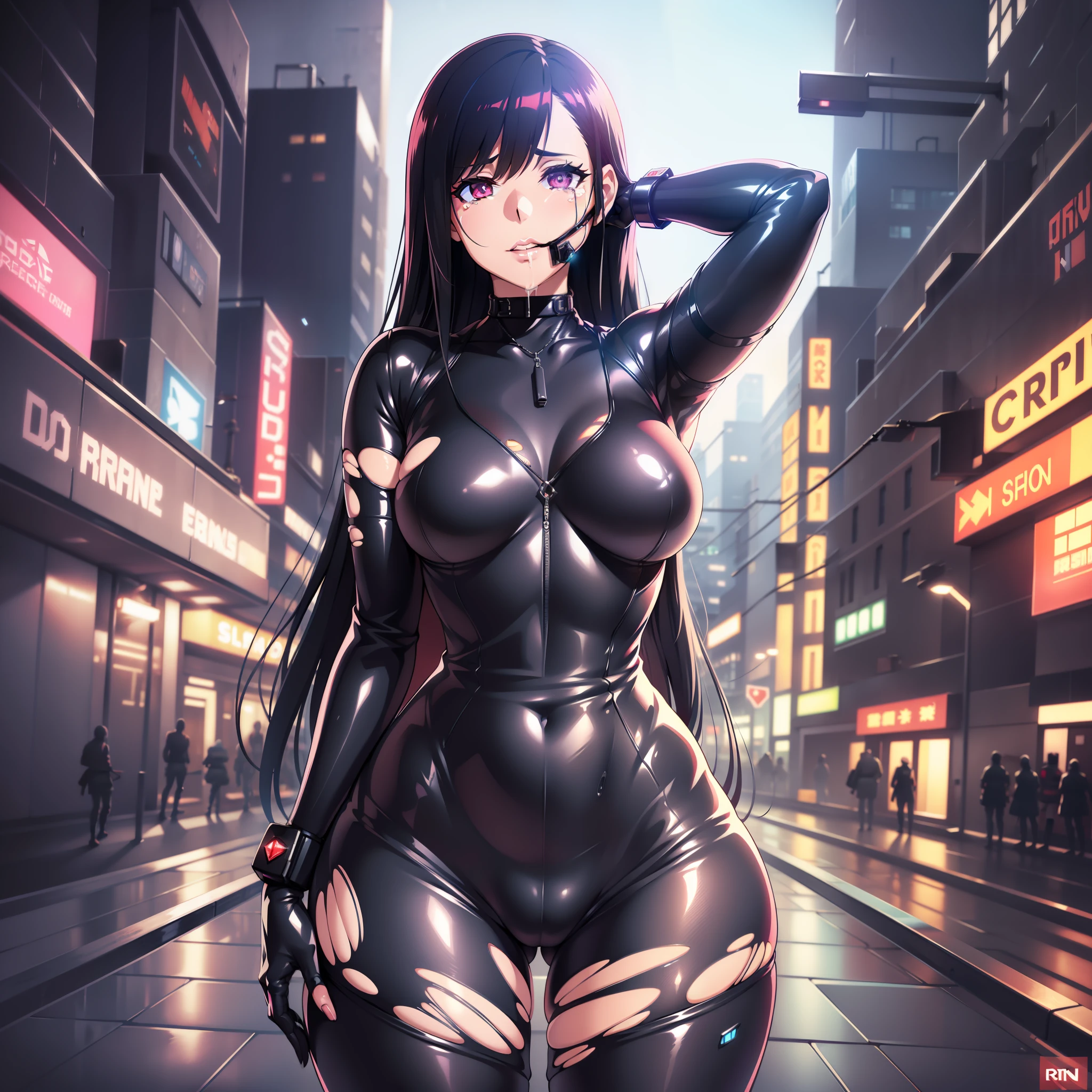 One girl,full bodyesbian, torn cloth, stamp , Spread legs, hand behind head, Underarms, Cry, Tears, Humiliated, 浴室, Frozen,Long hair,Heart-shaped pupils, black latex bodysuit, Torn clothes, torn legwear, ball gagged, standing, Rude men have sex from behind,full ,wounds,Whiplash marks, upper legs,Pathetic, cum on bodyl((best qualtiy)), ((tmasterpiece)), ((hyper realisitc)),(realisticlying)),(High-density imaging review 10+),((Complicated details)),(full bodyesbian)Walk,((Very beautiful young mature woman)),Cyberpunk Paisenke,(wonderful body)(body and face with cybernetic implants),seductive appearance,Hyper detailed skin,Make pores visible,urban surroundings,Pedestrians move around,Cyberpunk-city,Wet ground,smog,Flame particles in the air,Flying dust,cyber punk perssonage.Neon retro futuristic car, (8k texture with scratches:1.2), , hdr, Sharp focus, cinematic ligh, trends in art station, Sharp focus, studio photo, intricately details, Very detailed eyes, A detailed, illustratio, The is very detailed,(Ray traching), Sharp focus, A digital rendering, professinal, 8K, best masterpiece in the world, rich colours, Unreal Engine 5, The is very detailed, tmasterpiece, absurderes, Light lens flare, photograph of-realistic, RAW photos, TanvirTamim, high high quality,A high resolution,sharp fokus,extremely detaile,cinmatic lighting,8K Ultra HD,nikon d850 film photography,