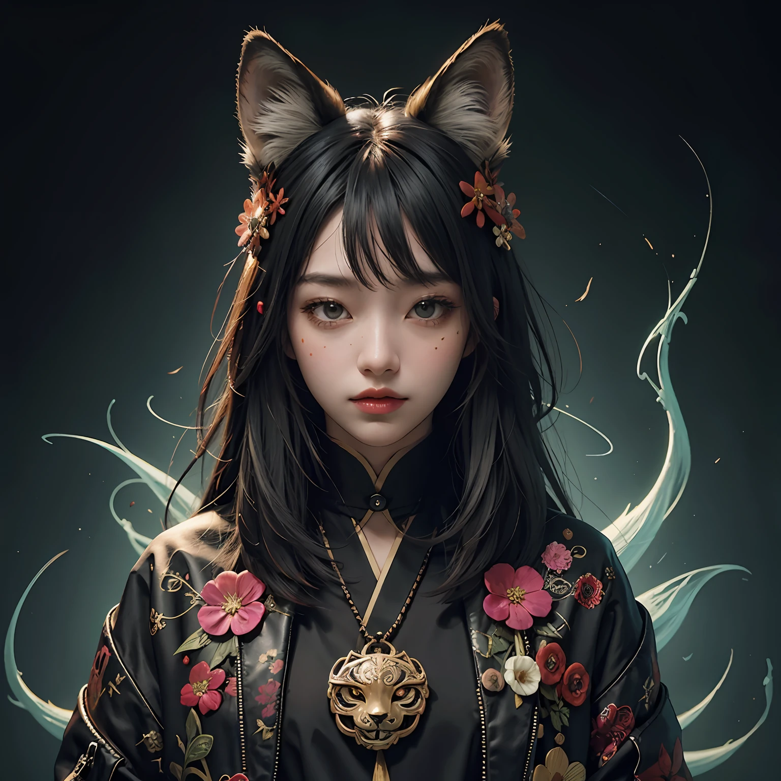 1boy, solo, official art, unity 8k wallpaper, ultra detailed, beautiful and aesthetic, masterpiece, best quality, photorealistic, (abstract background) (zentangle, mandala, tangle, entangle background:0.7) Kitsune, fox mask, haori jacket, foxfire spell, fox familiar, transformation, depth of field, Fantastical Atmosphere, the most beautiful form of chaos, elegant, a brutalist designed, flower of death, ecstasy of flower