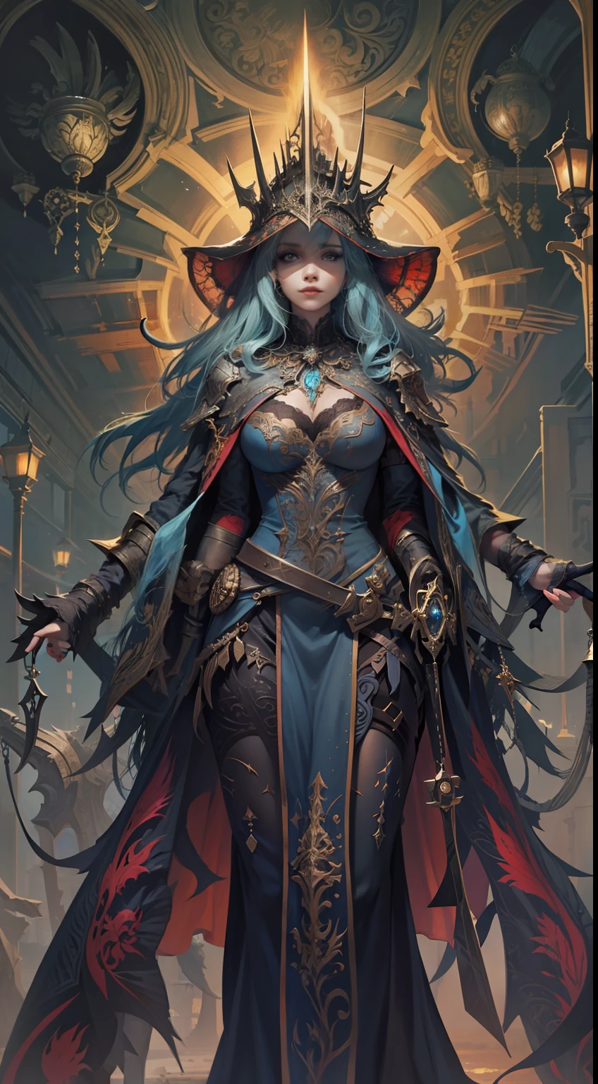 Beautiful woman in insanely intricate Lich necromancer Outfit