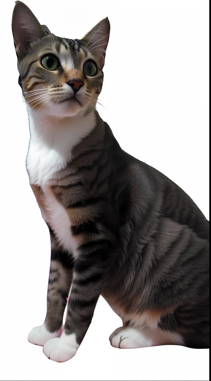 There's a cat sitting on the floor looking up, foto de um gato, Sora como um gato, various posed, Close-up de corpo inteiro, um gato bonito, olhar orgulhoso, Female Appearance, orgulhoso olhando para longe, foto do gato, Um gato, jovem do sexo masculino, com uma pose cool, Close portrait, um bonito, olhar orgulhoso, cat female with a whit and chest