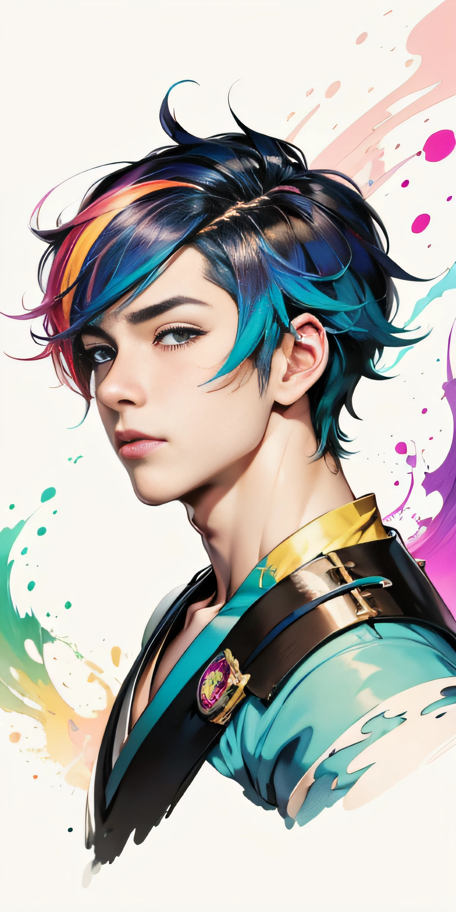 masterpiece, anime boy with detailed eyes, colorful hair and a colorful dress, rossdraws pastel vibrant, rossdraws cartoon vibrant, anime style 4 k, beautiful anime portrait, artgerm colorful, dream artgerm, beautiful anime boy, anime styled digital art, anime art wallpaper 4k, anime art wallpaper 4 k, digital anime art, extremely detailed artgerm