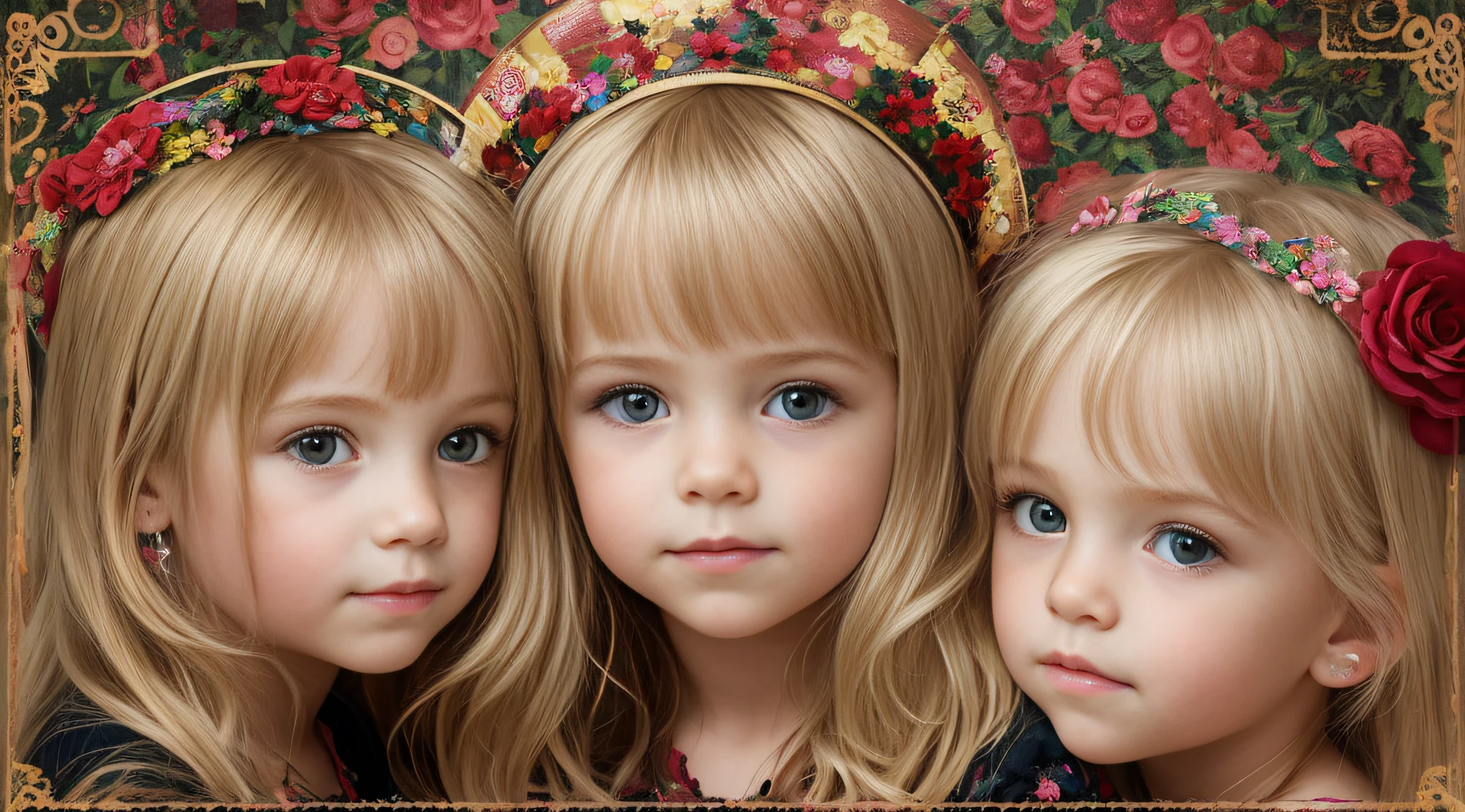 GLOBO DISCOTECA. , Portrait of 3 girls German children long blonde hair TRAIDS .