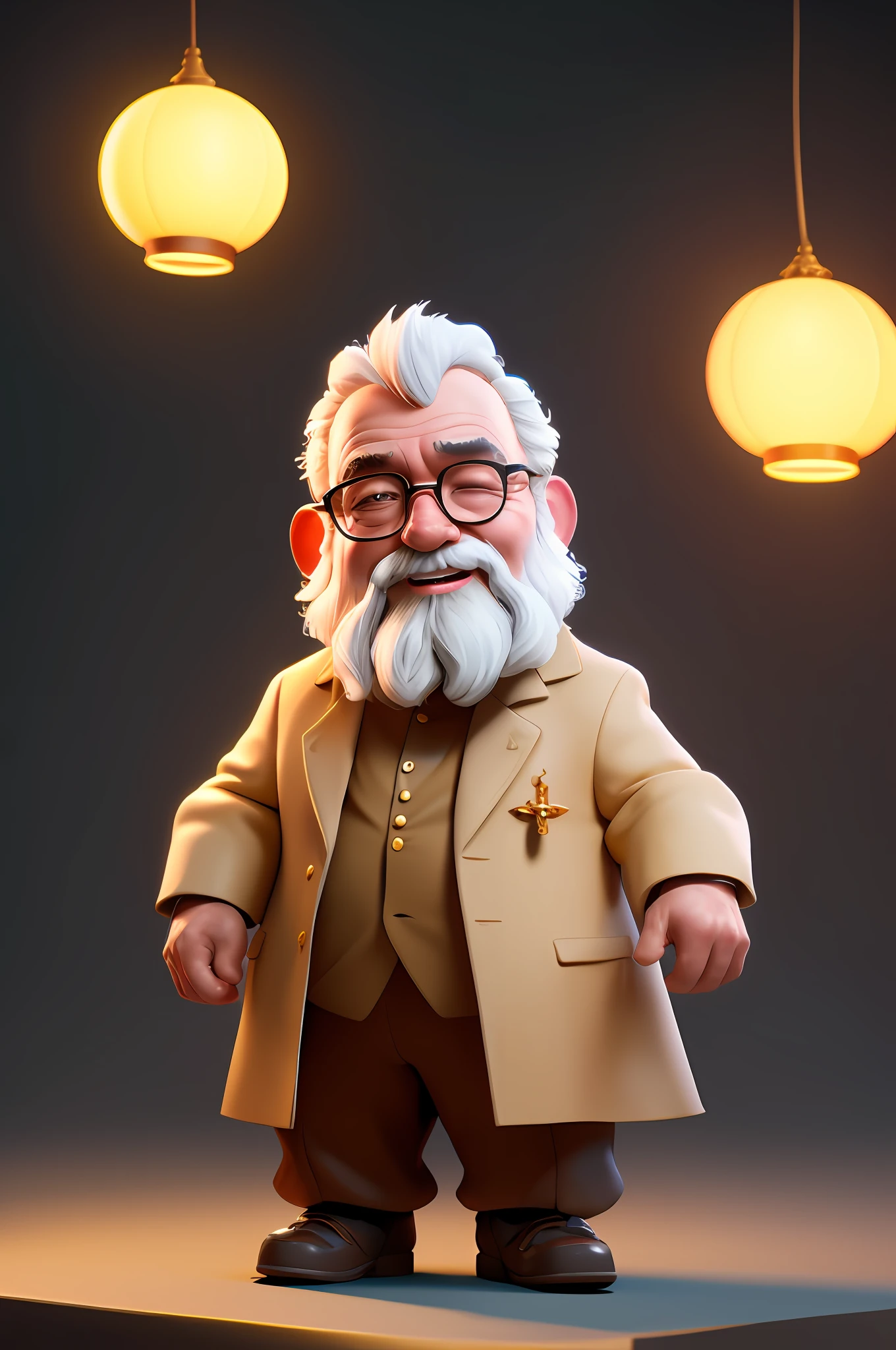 Theologian Charles Spurgeon, character , 3DCHARACTER, (1 homem, Homem meia idade: 1.2), barba grisalha, Wise, pouco, Um senhor de 55 anos, rechonchudo, em uma boina, Beautiful, Arte Devian, Artstation on trend, Arte Digital, circunstanciado, Pescador, Realistic, Humanoid, character, tiny, Cinematic sho , cinematic lights, parece feliz