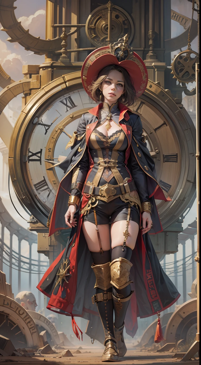 Beautiful woman in insanely intricate Time traveler Outfit