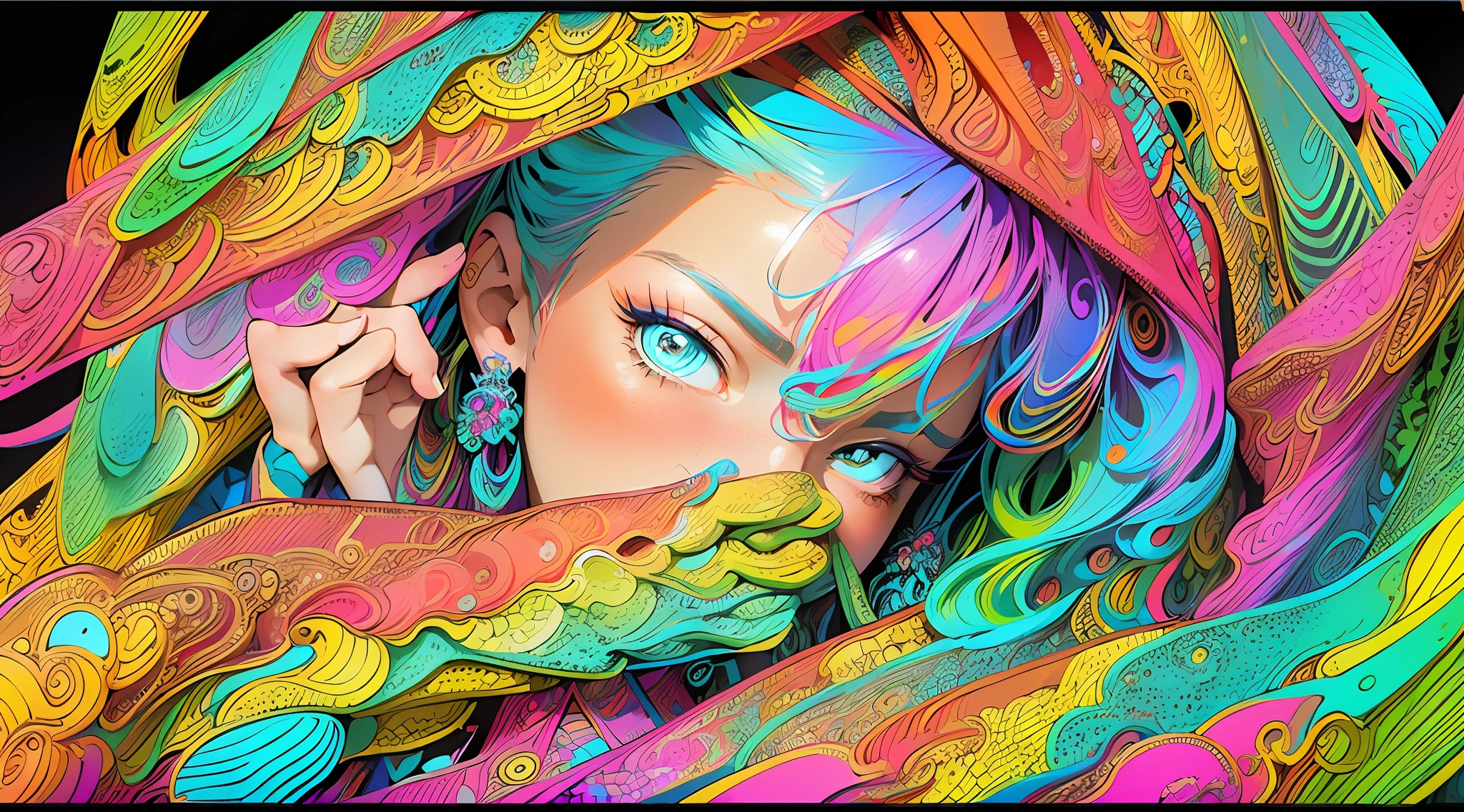 (masterpiece, top quality, best quality, official art, beautiful and aesthetic:1.2), (1girl:1.3), extremely detailed,(fractal art:1.2),colorful,highest detailed,(zentangle:1.2), (dynamic pose), (abstract background:1.5), (treditional dress:1.2), (shiny skin), (many colors:1.4), upper body