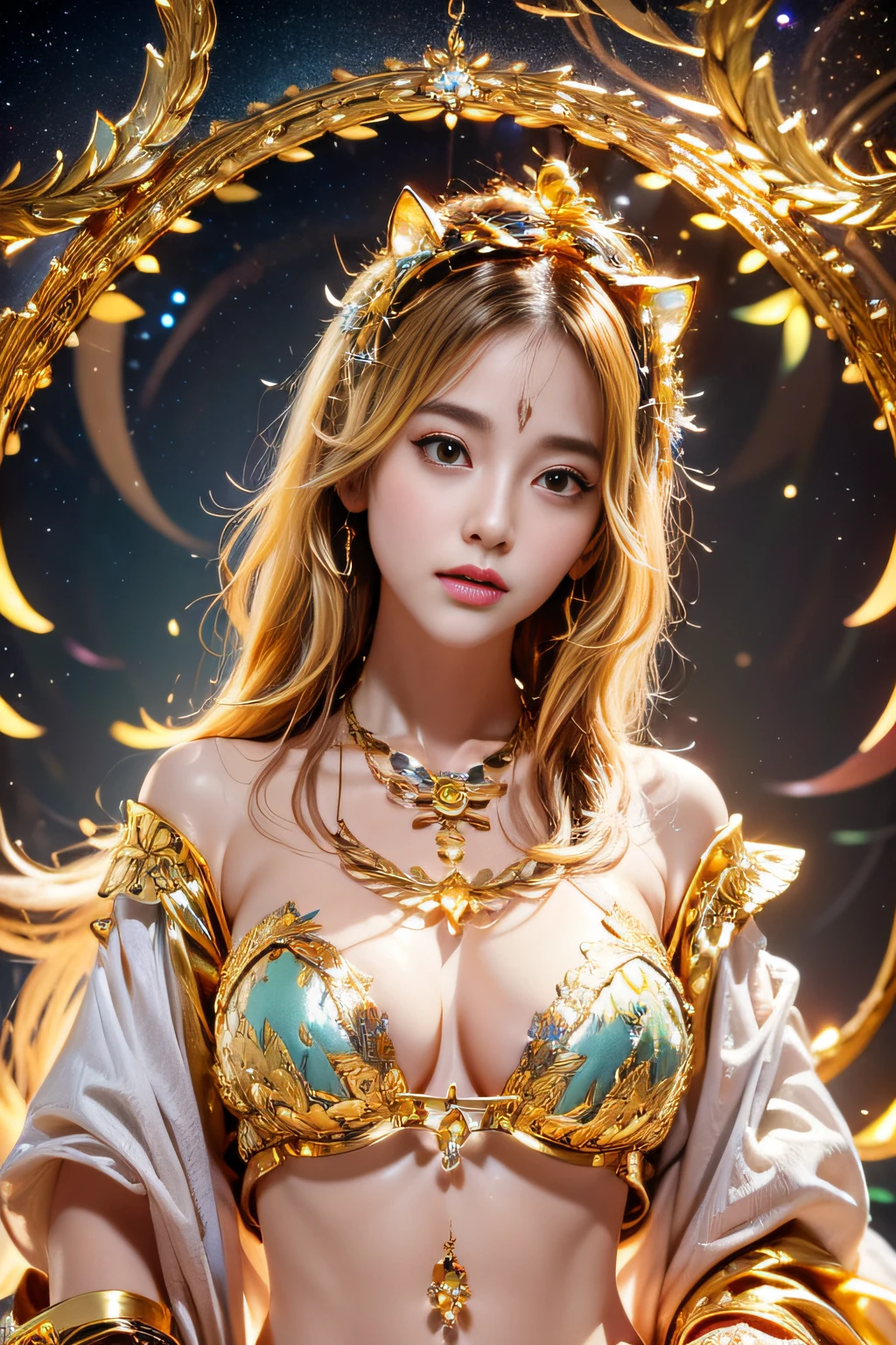 Realistic, (Masterpiece, Top Quality, Best Quality, Official Art, Beautiful and Aesthetic: 1.2), Very Detailed, Fractal Art, Colorful, Most Detailed, Leo, (Abstract Background: 1.5) (1girl: 1.3), (Cat class), yellow hair, bright eyes, earnest, combed back, short hair, , milky way, huge magical gold Leo astrolabe,dream,fantasy, gold trim,beautiful detailed sky,Style and Decoration for Leo, leo goddess,(nsfw:0.8)
delicate refective and high glass guardrail board