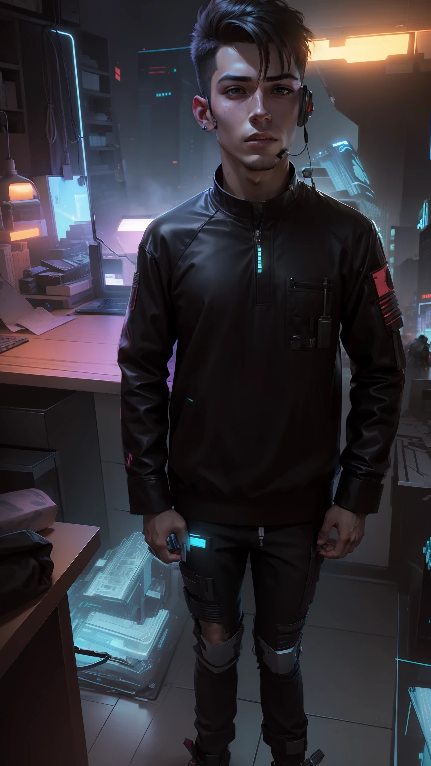 kChange Background cyberpunk handsome boy,realistic face
